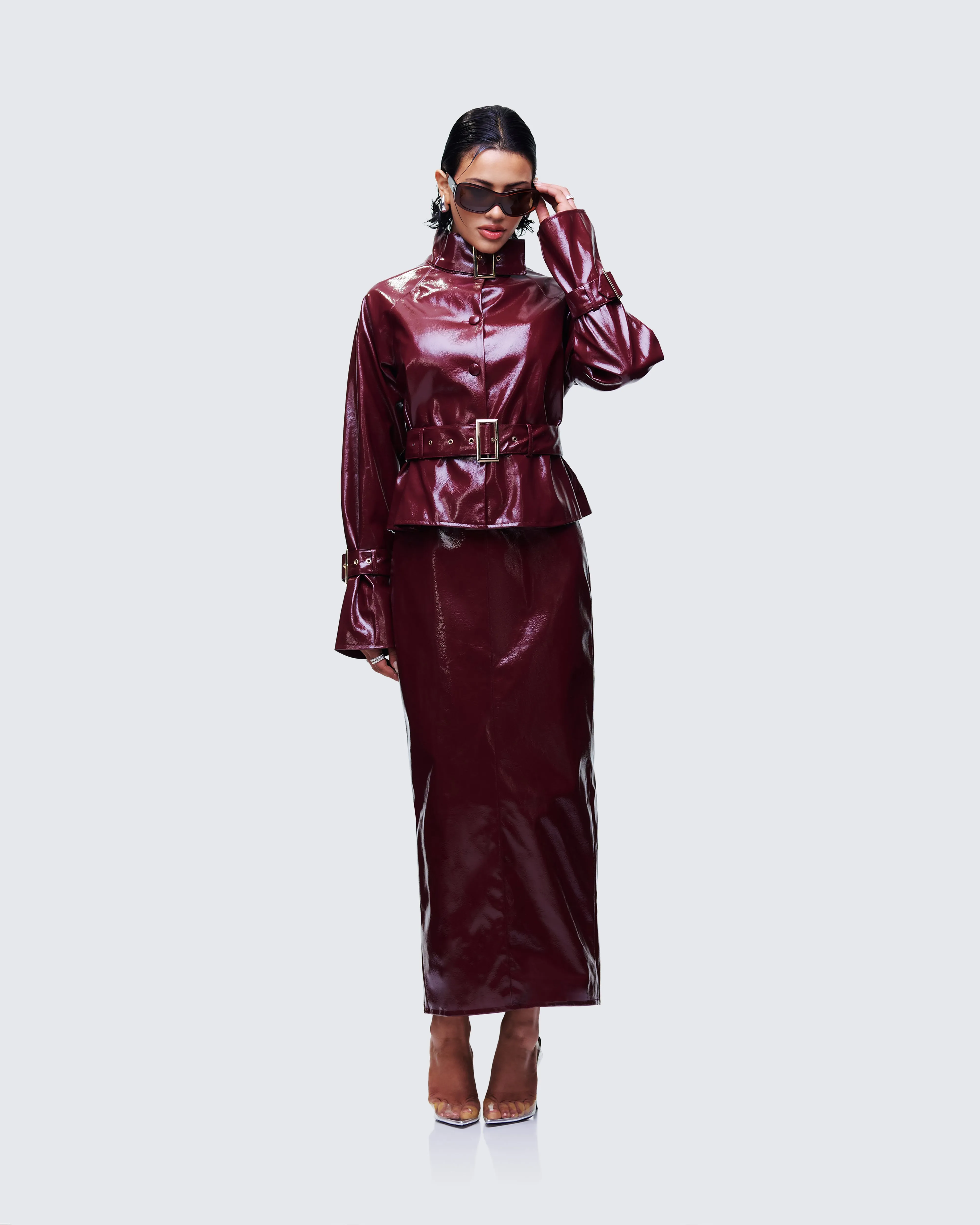 Matilde Plum Vegan Leather Pencil Midi Skirt sold by Finesse product image thumbnail 5