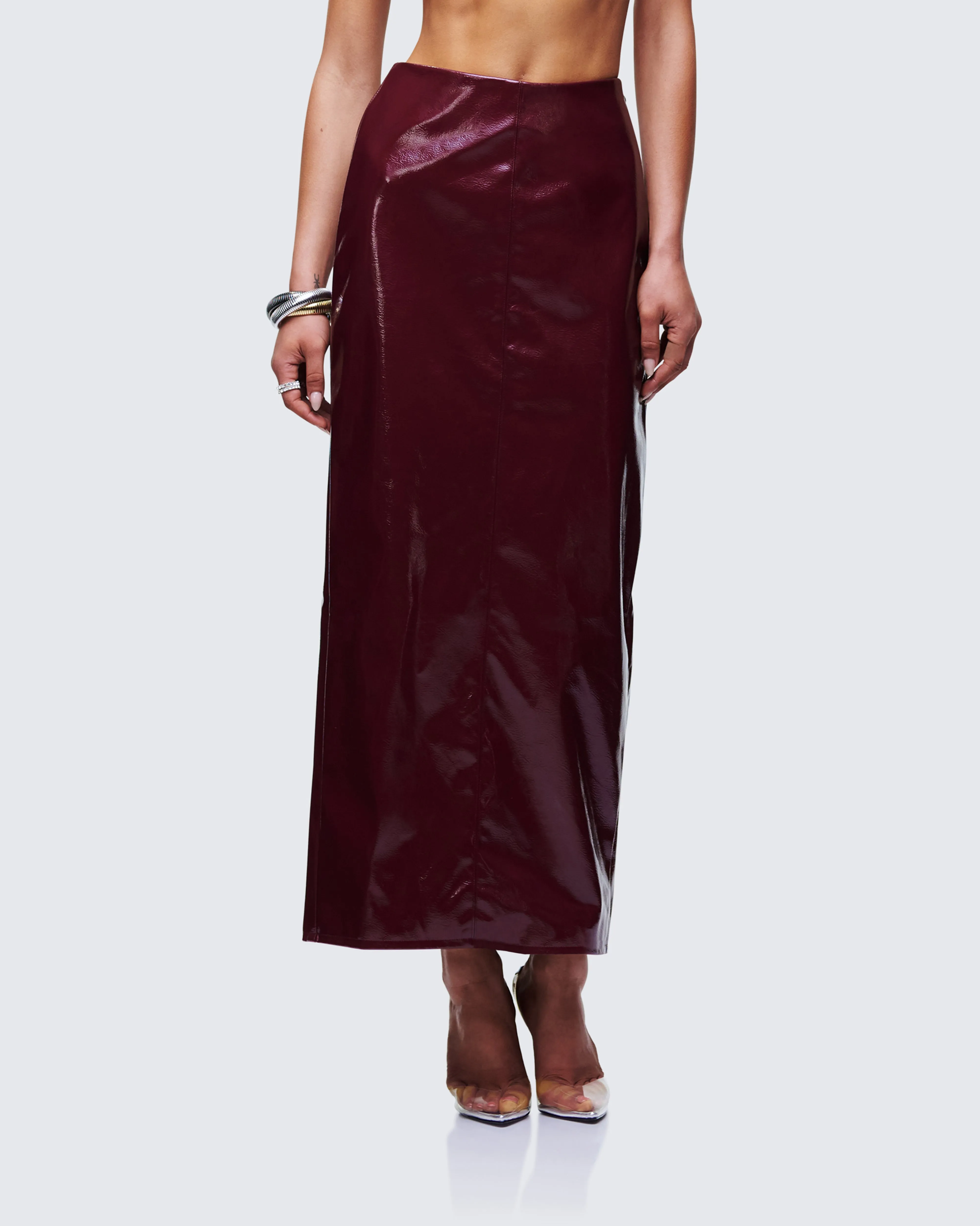 Matilde Plum Vegan Leather Pencil Midi Skirt sold by Finesse product image thumbnail 3