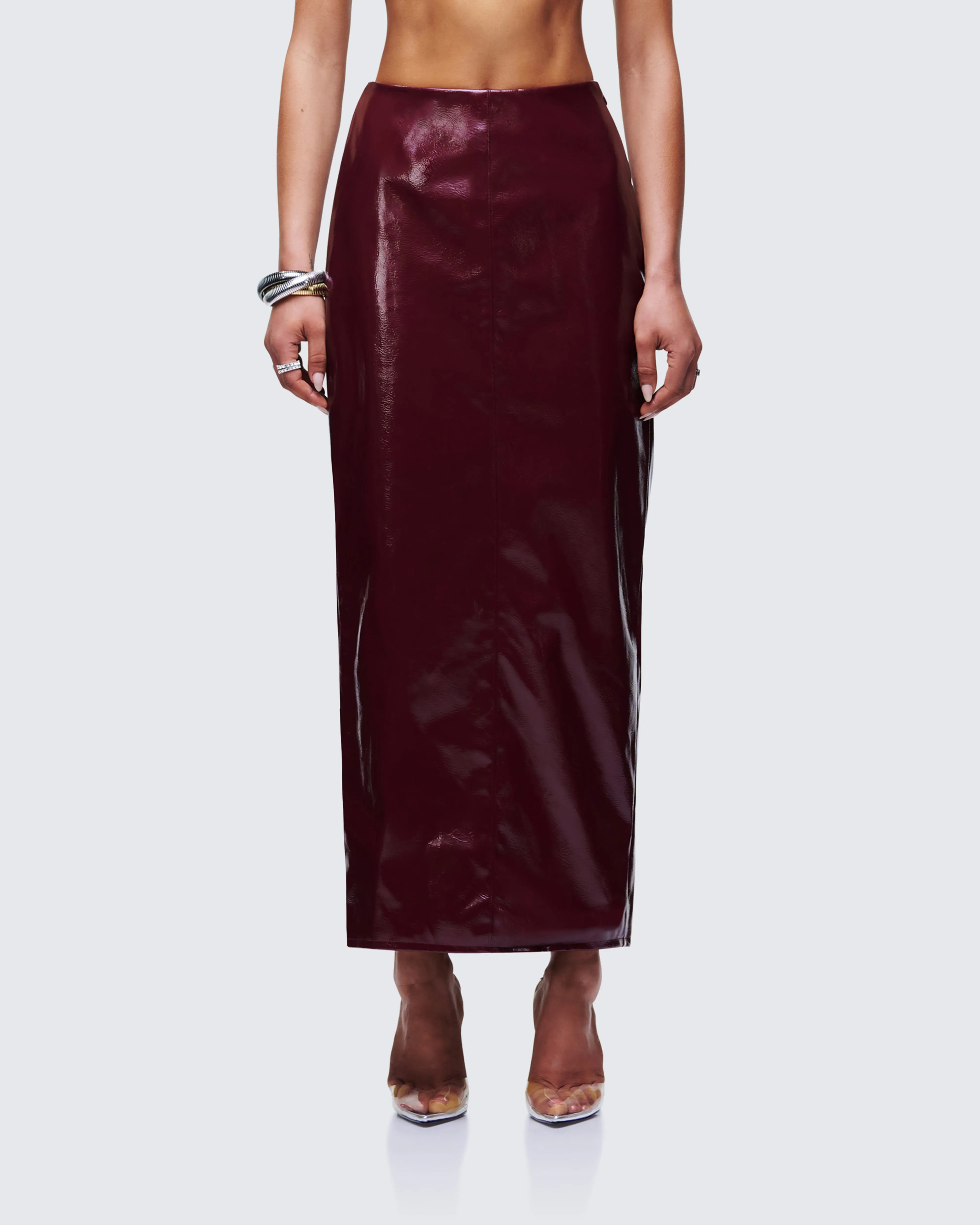 Matilde Plum Vegan Leather Pencil Midi Skirt sold by Finesse product image thumbnail 2