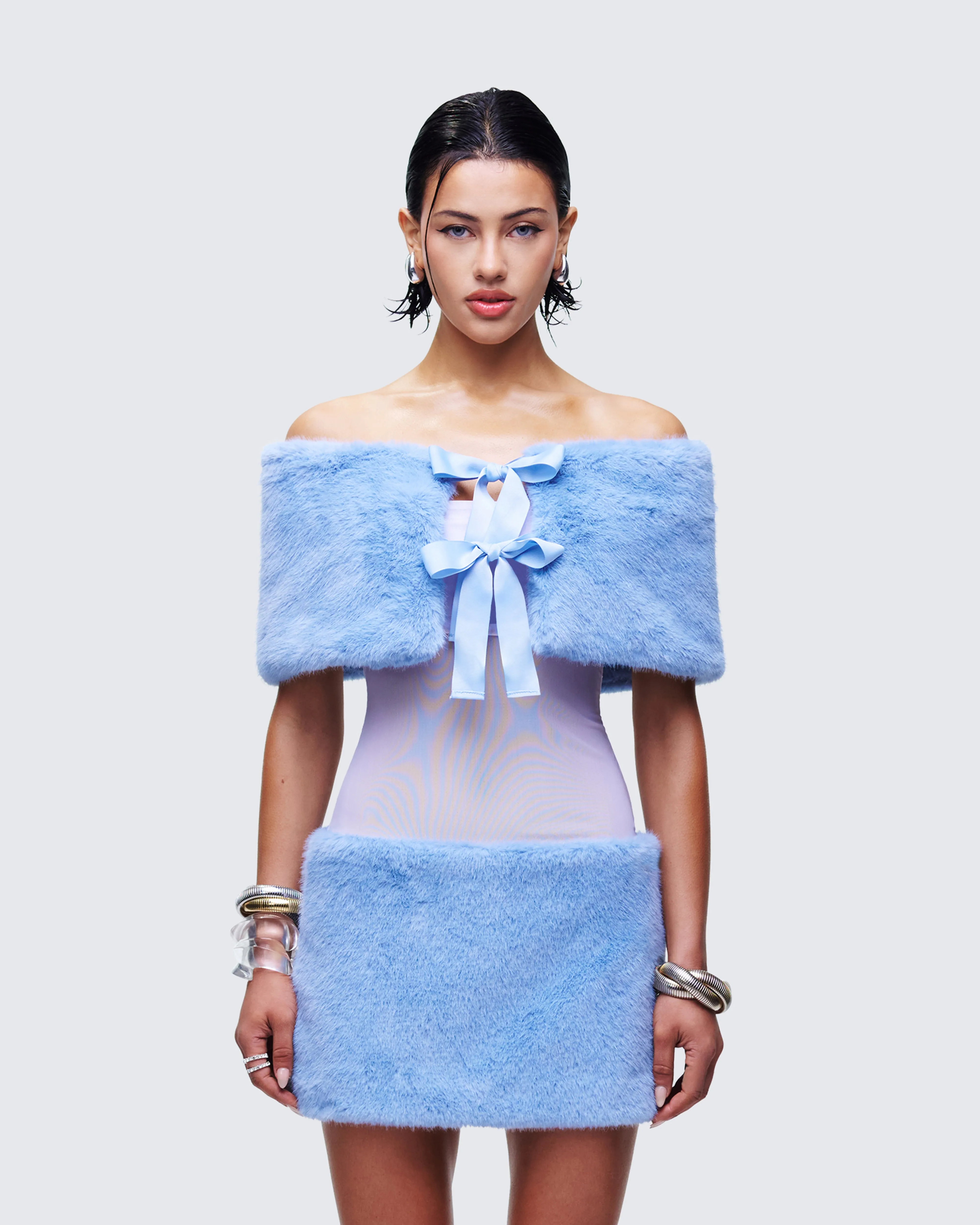 Noelle Blue Faux Fur Shrug sold by Finesse product image thumbnail 2