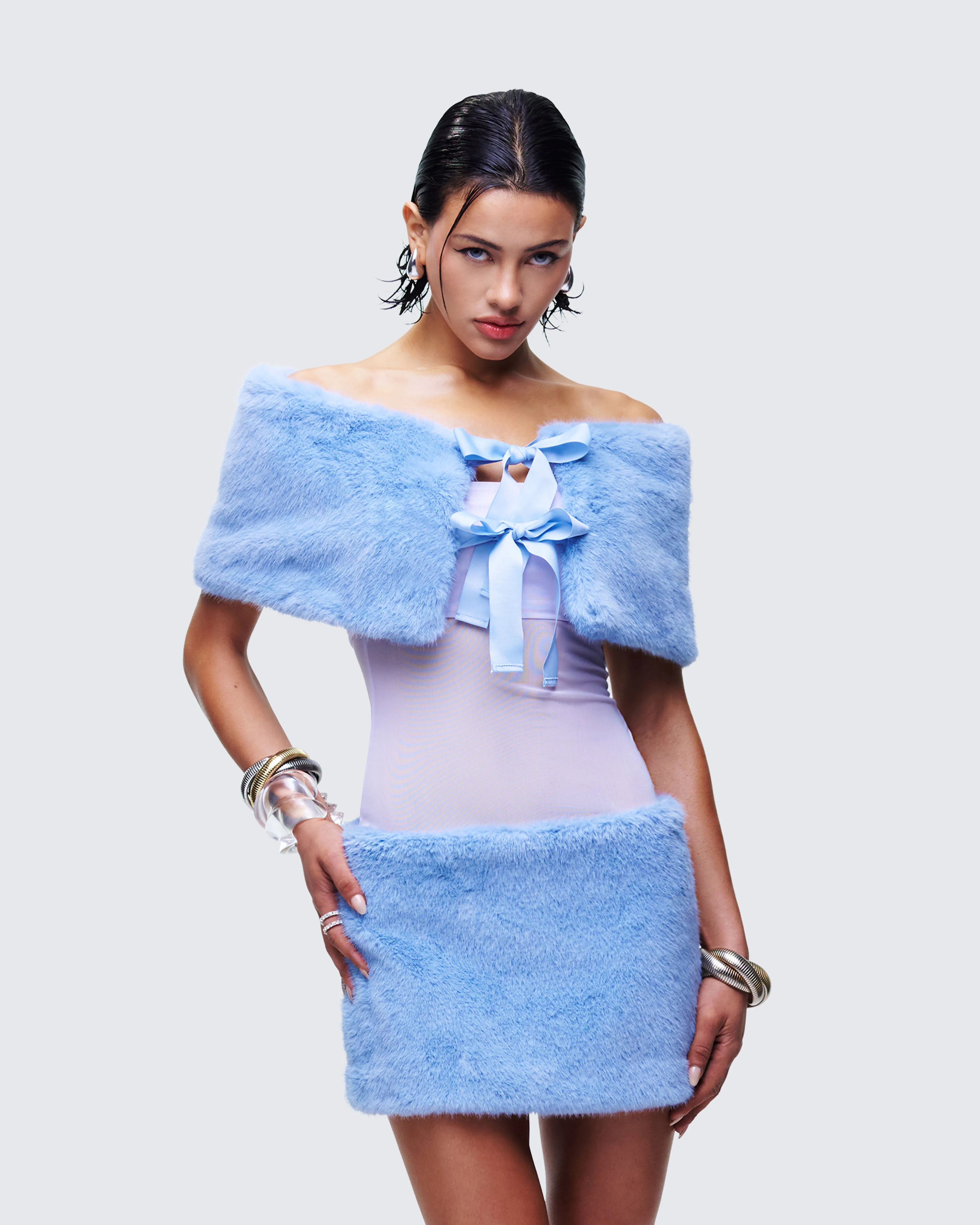 Noelle Blue Faux Fur Shrug sold by Finesse product image thumbnail 3