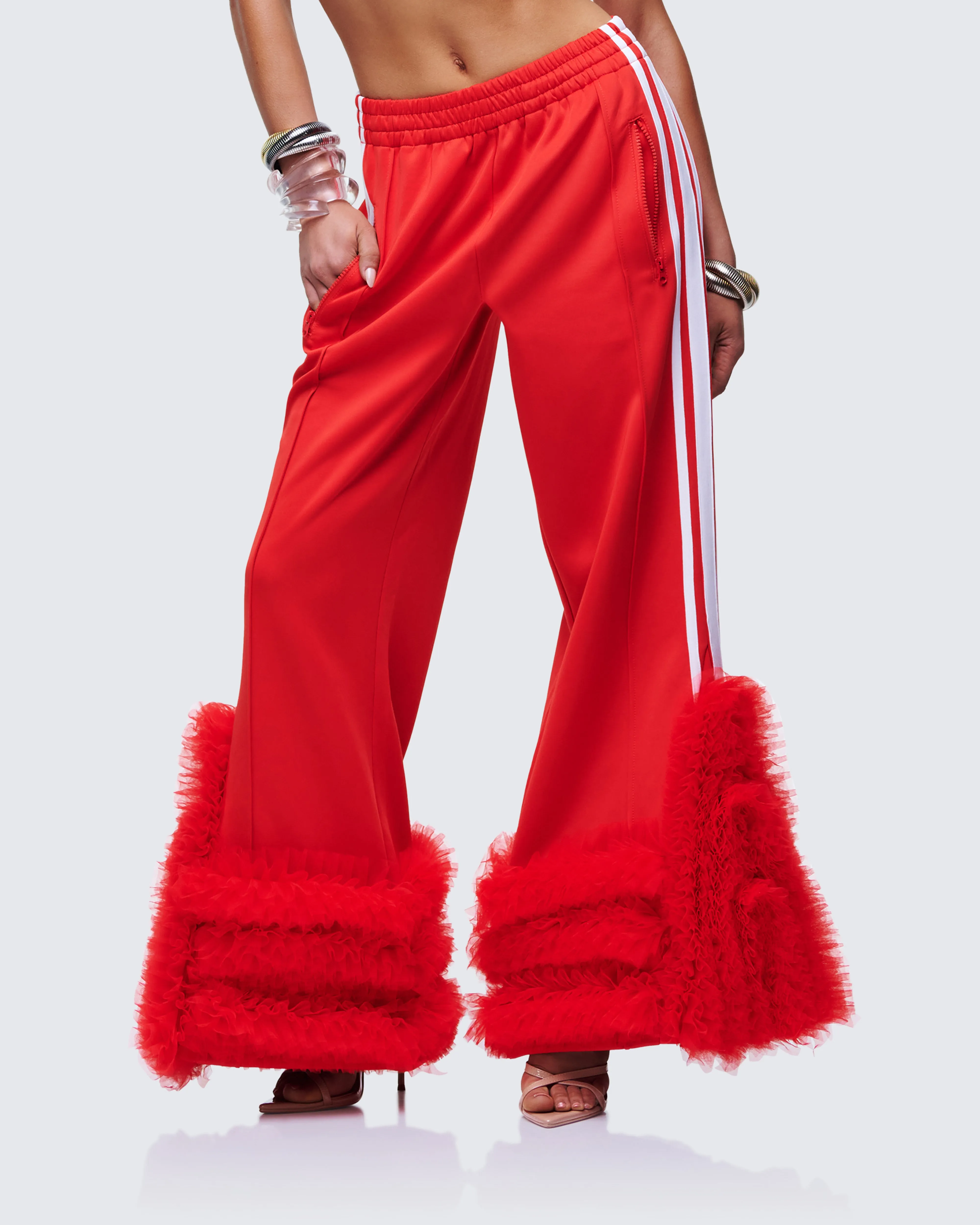 Romilda Red Mesh Ruffle Sweatpant sold by Finesse product image thumbnail 3