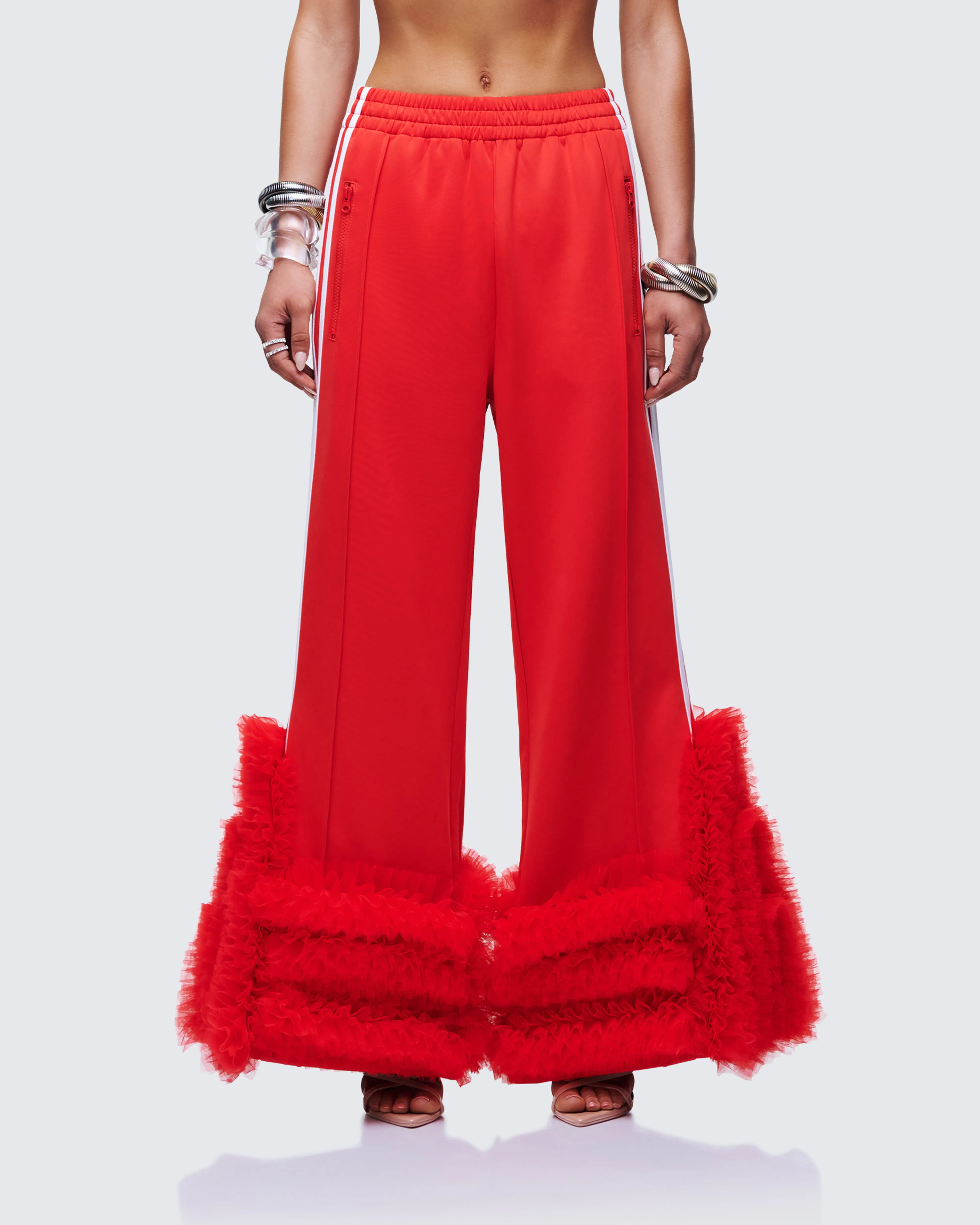 Romilda Red Mesh Ruffle Sweatpant sold by Finesse product image thumbnail 2