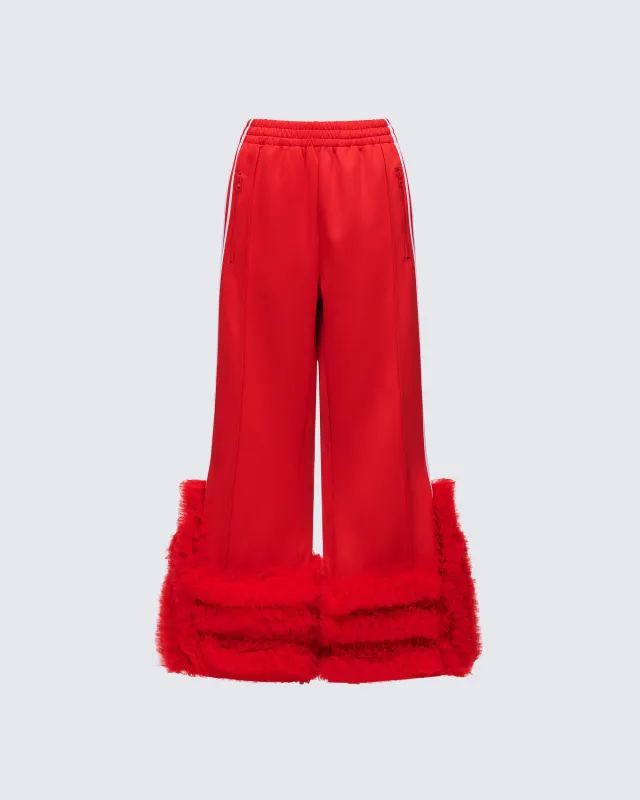 Romilda Red Mesh Ruffle Sweatpant made by Finesse