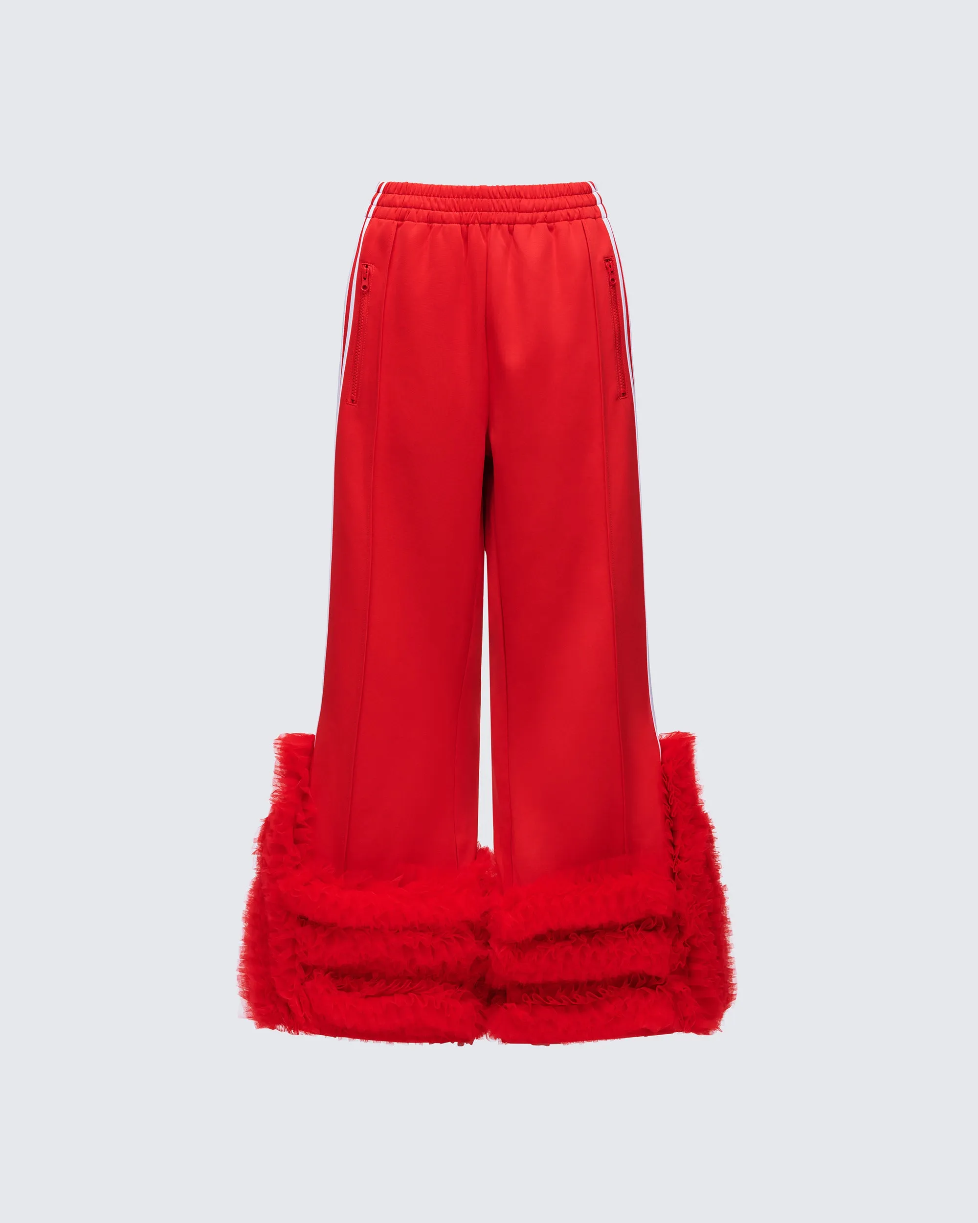Romilda Red Mesh Ruffle Sweatpant sold by Finesse
