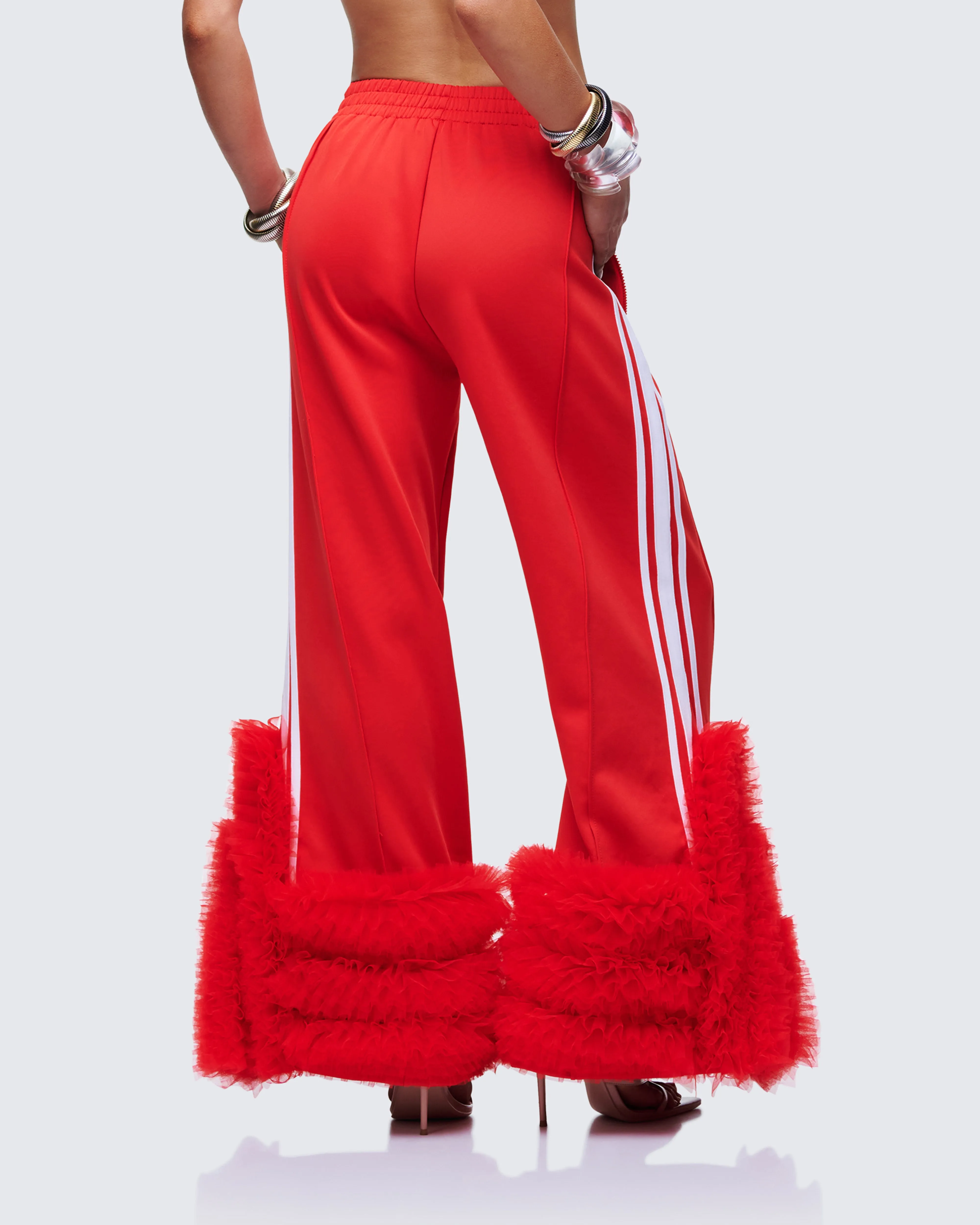 Romilda Red Mesh Ruffle Sweatpant sold by Finesse product image thumbnail 4