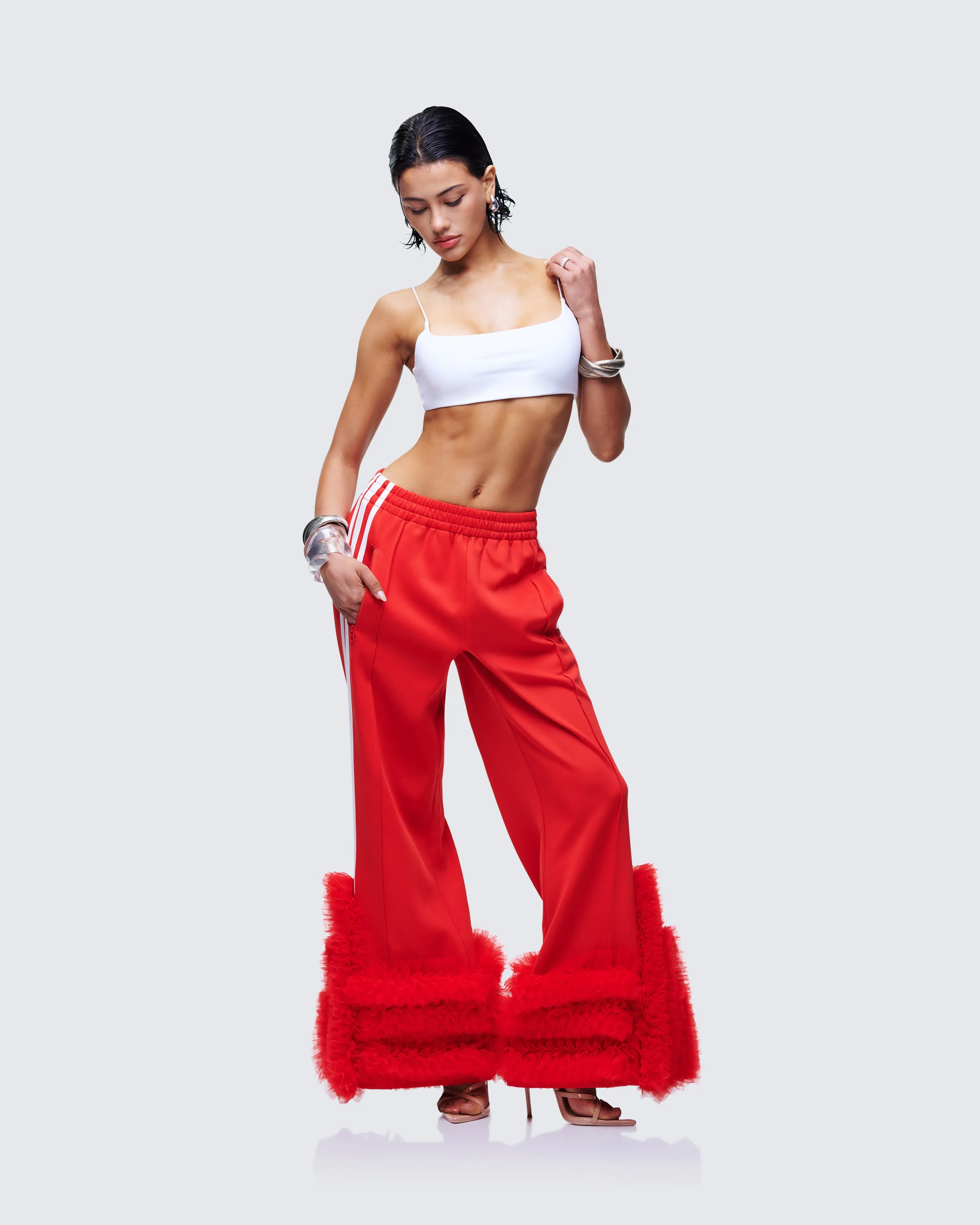Romilda Red Mesh Ruffle Sweatpant sold by Finesse product image thumbnail 5
