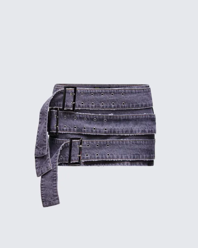 Arlene Grey Denim Belt Mini Skirt sold by Finesse