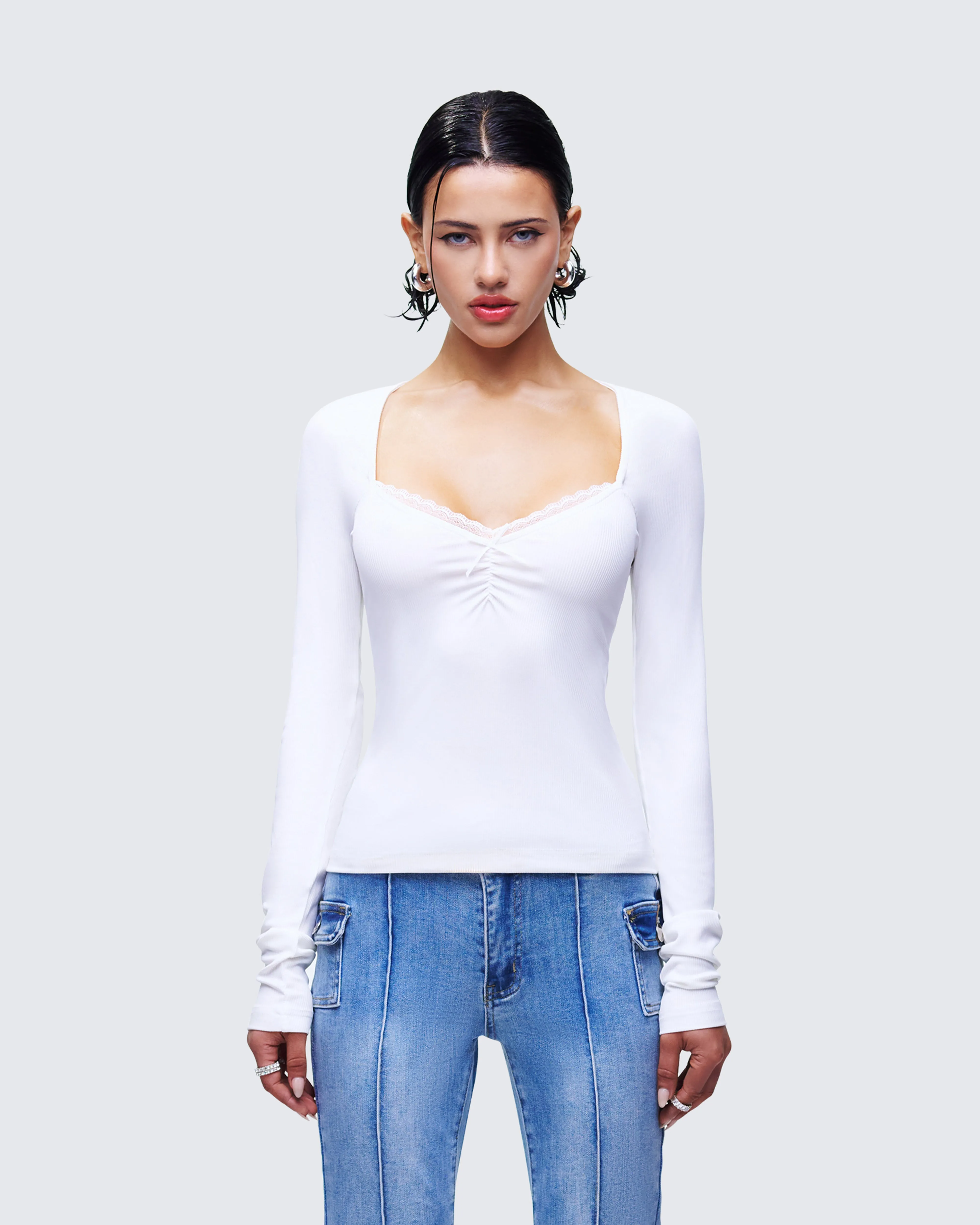 Draya White Rib Lace Top sold by Finesse product image thumbnail 2