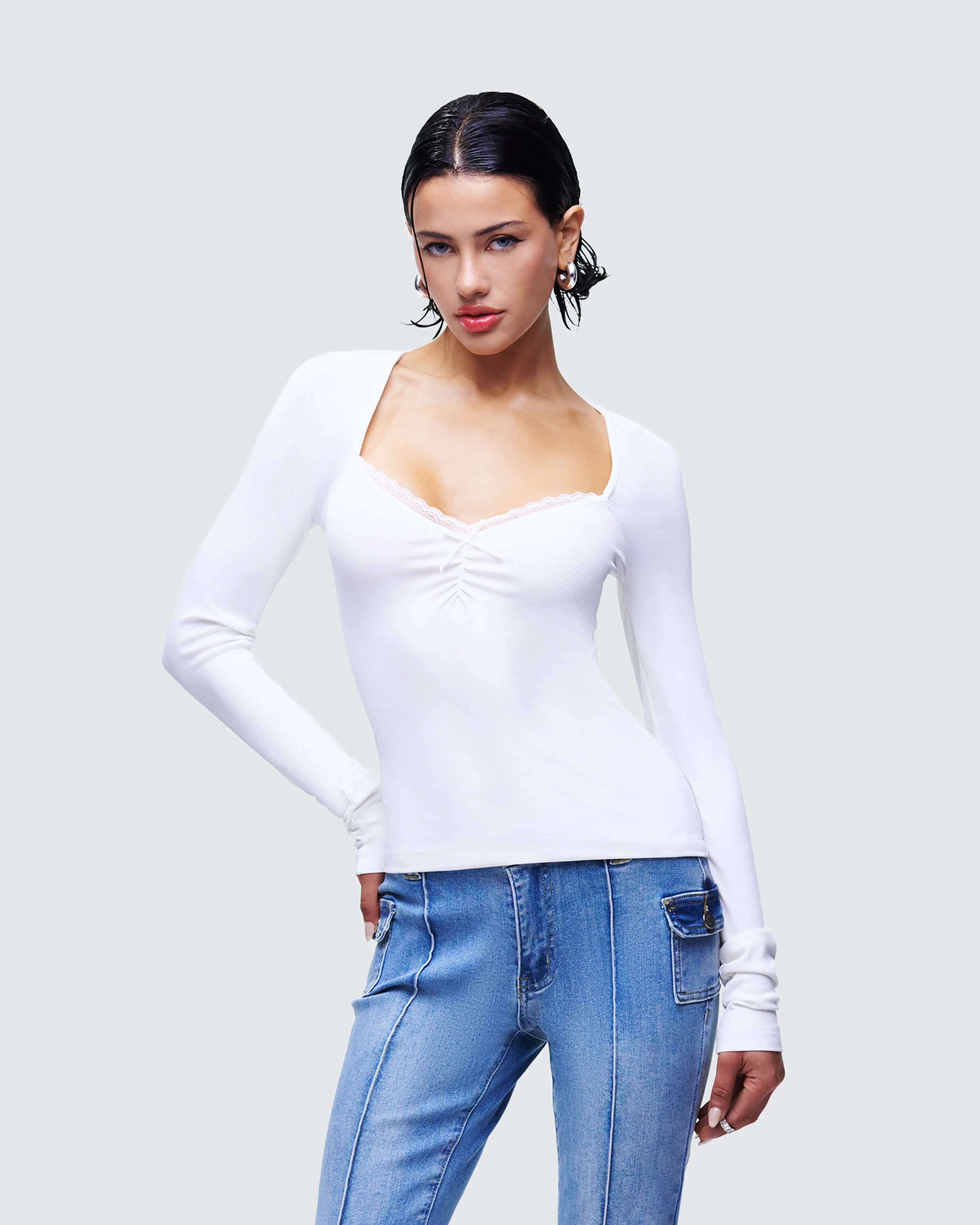 Draya White Rib Lace Top sold by Finesse product image thumbnail 3