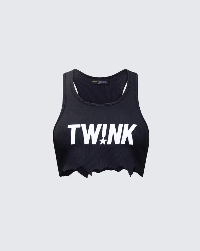 Maxine Black Graphic Cut Off Tank sold by Finesse