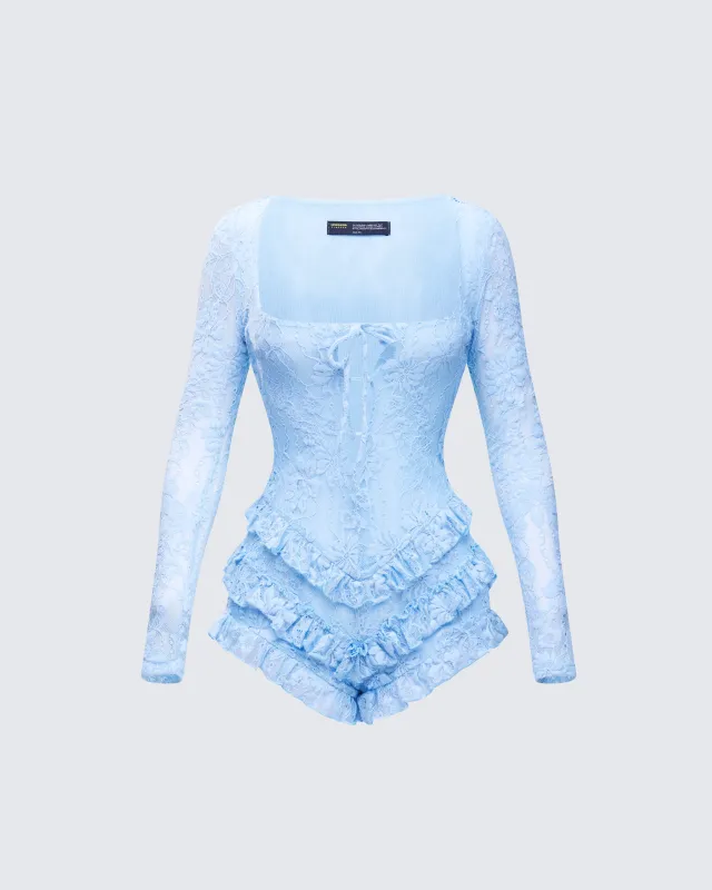 Oceane Blue Ruffle Edge Romper sold by Finesse