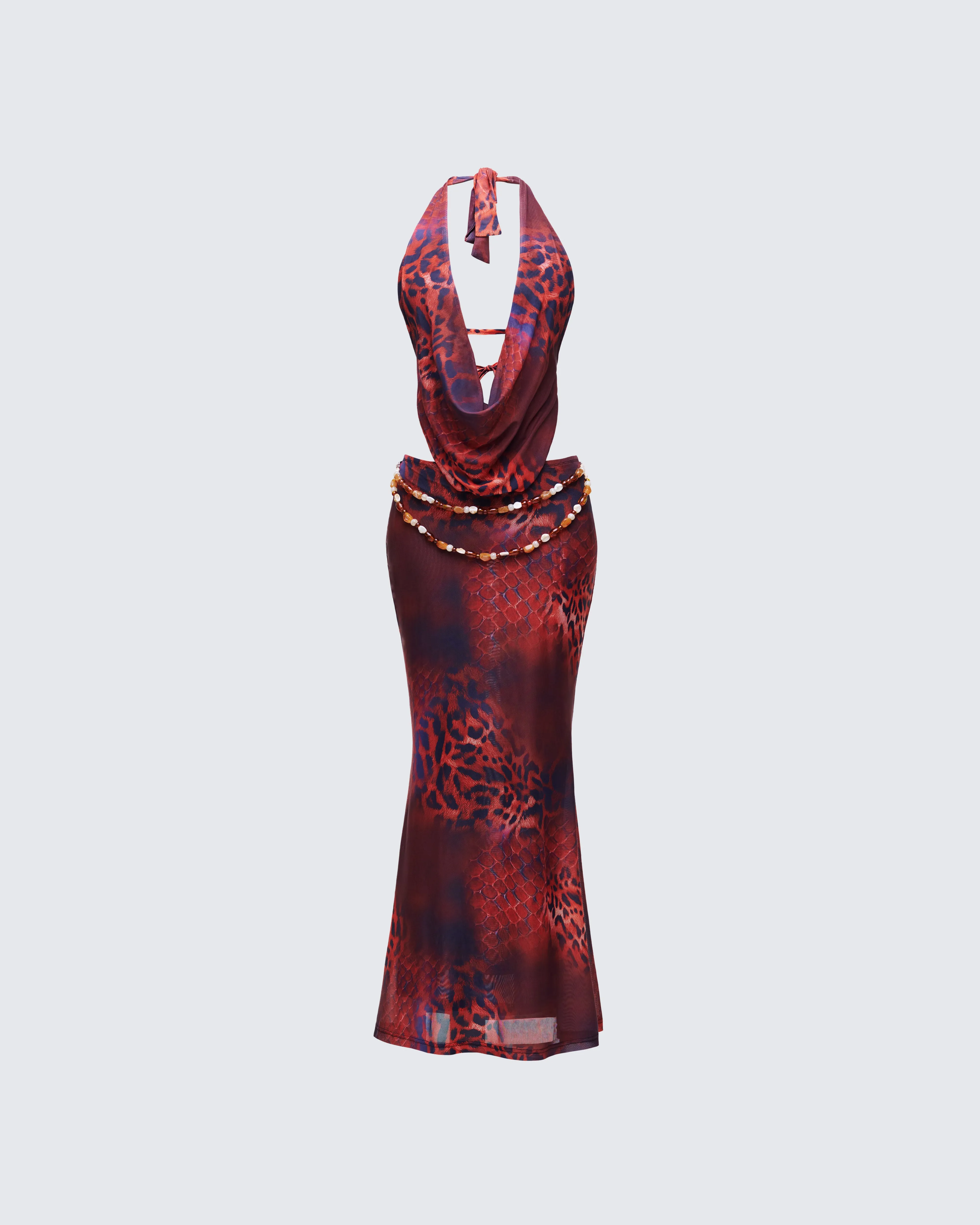 Neeve Brown Mesh Bead Trim Maxi Dress sold by Finesse