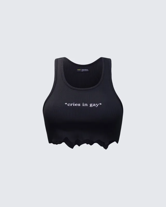 Emery Black Graphic Cut Off Tank sold by Finesse