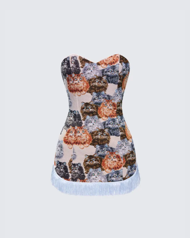 Violante Tapestry Tassel Hem Strapless Mini Dress sold by Finesse