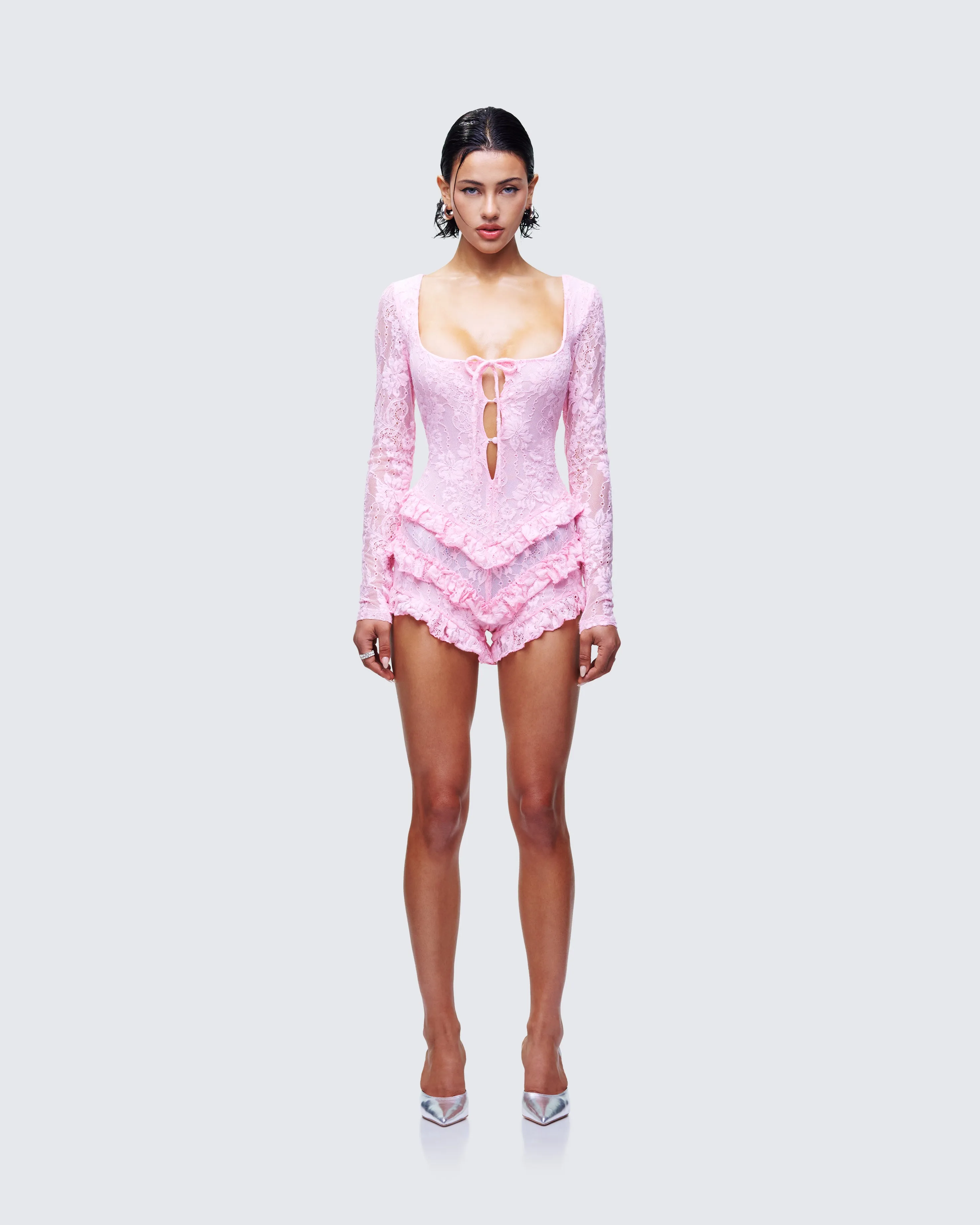 Oceane Pink Ruffle Edge Romper sold by Finesse product image thumbnail 2