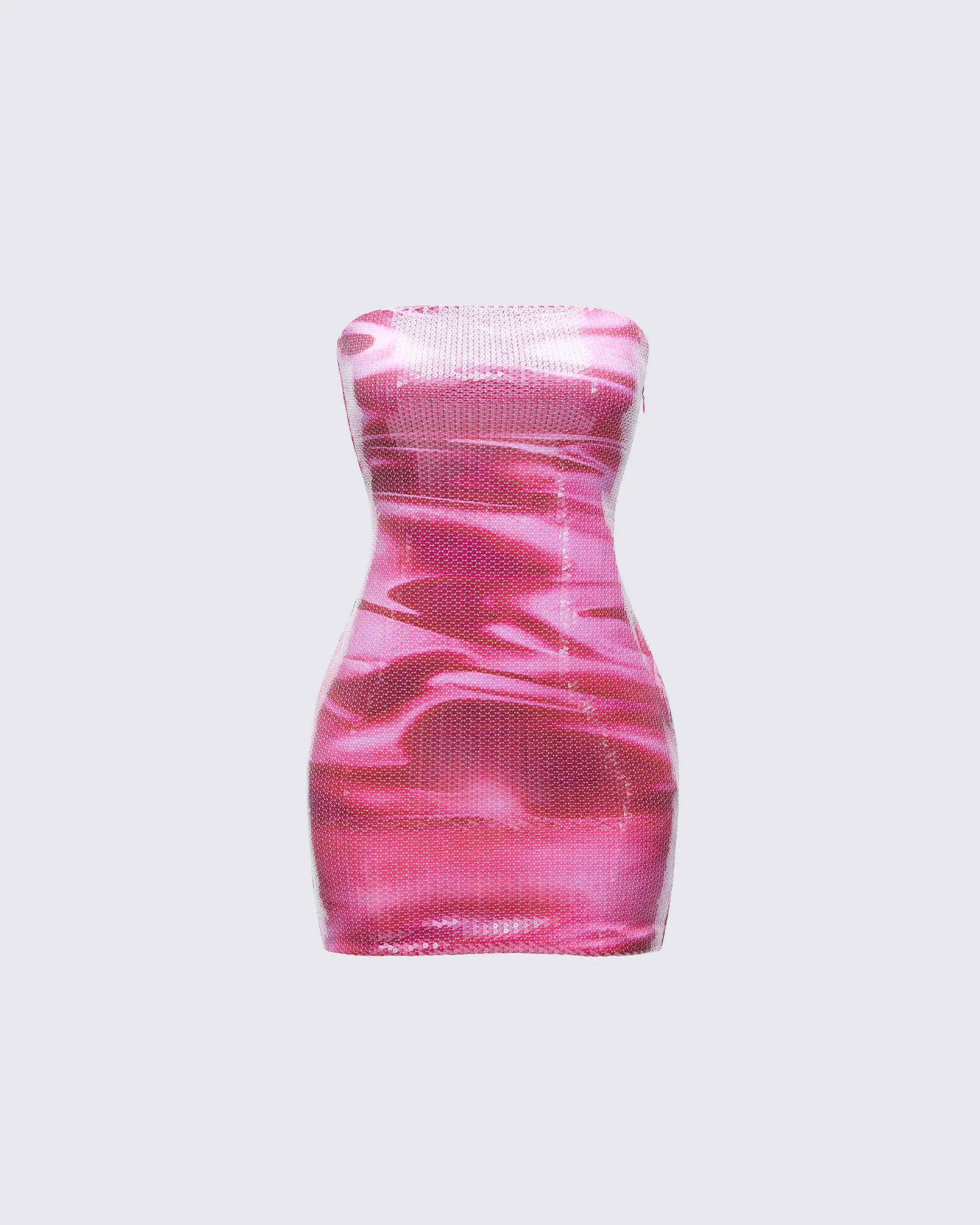 Magali Pink Printed Sequin Strapless Dress sold by Finesse