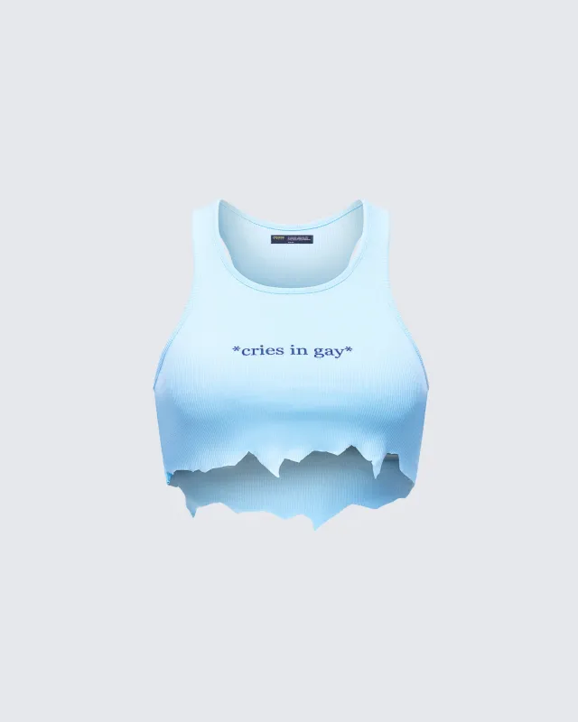 Emery Blue Graphic Cut Off Tank sold by Finesse