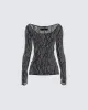 Francesca Black Sequin Sheer Top sold by Finesse
