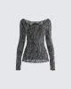 Francesca Black Sequin Sheer Top sold by Finesse