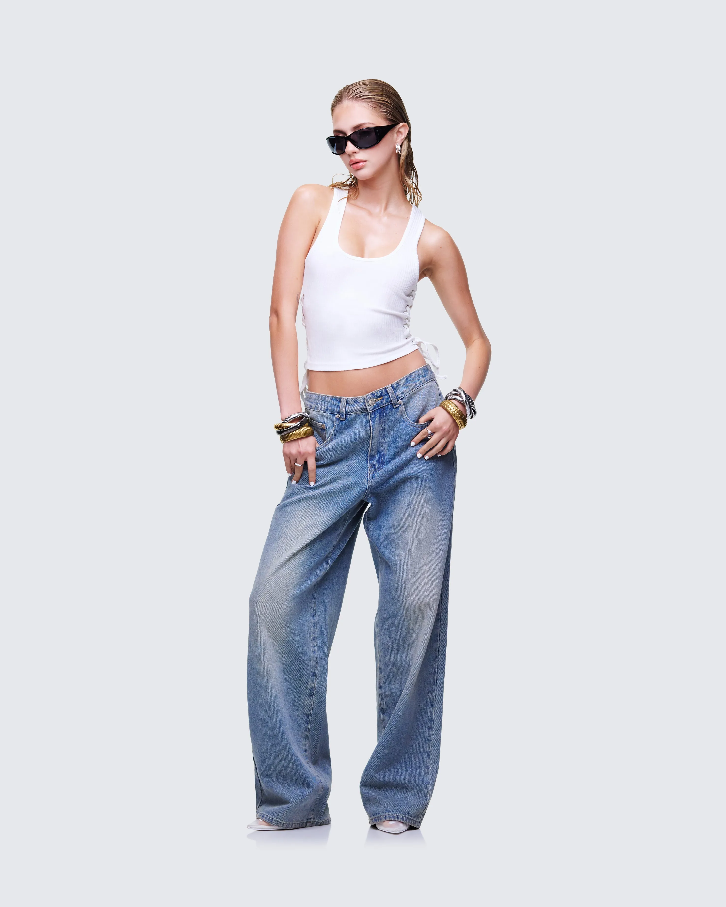 Nixie White Lace Up Tank sold by Finesse product image thumbnail 5