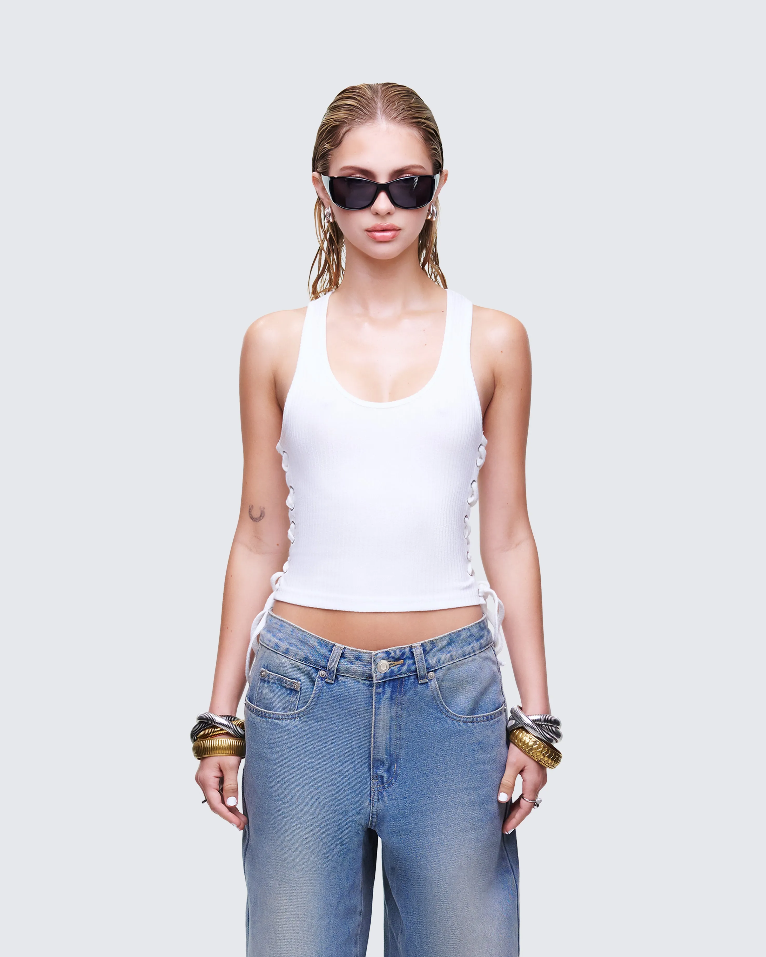 Nixie White Lace Up Tank sold by Finesse product image thumbnail 2