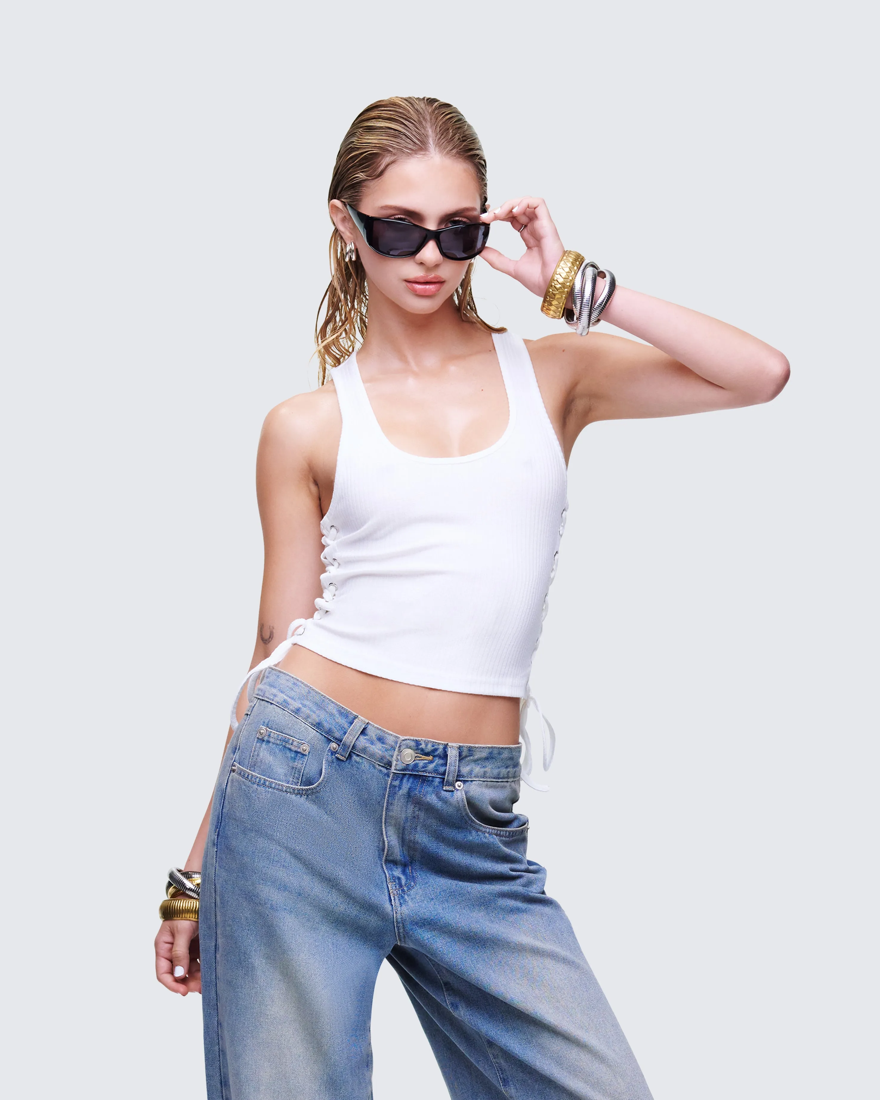 Nixie White Lace Up Tank sold by Finesse product image thumbnail 3