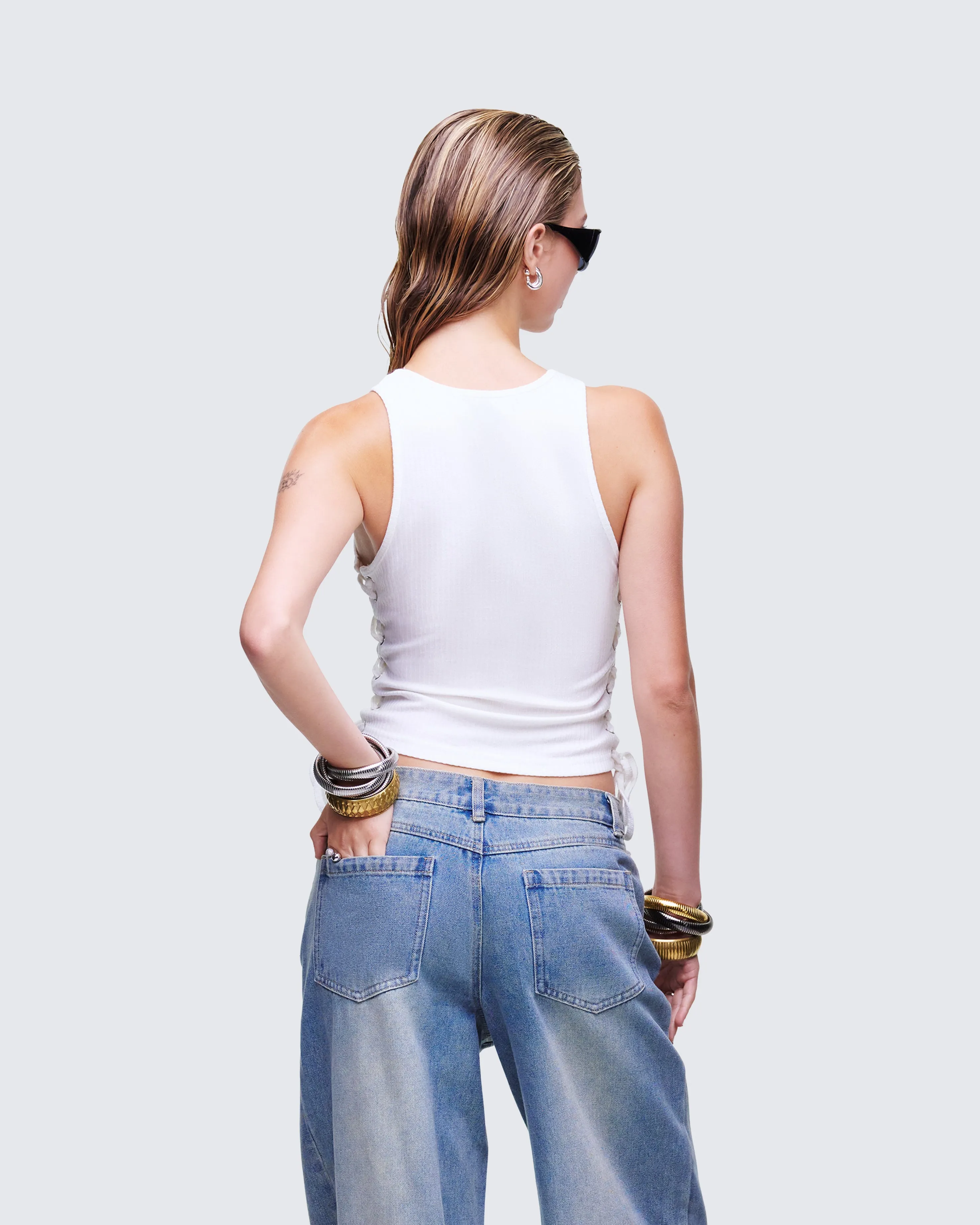 Nixie White Lace Up Tank sold by Finesse product image thumbnail 4