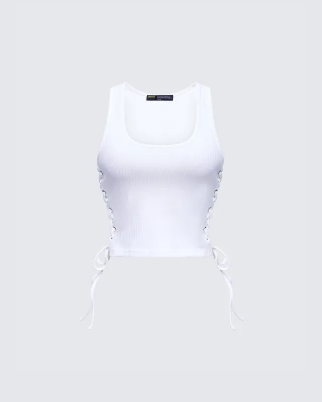 Nixie White Lace Up Tank sold by Finesse