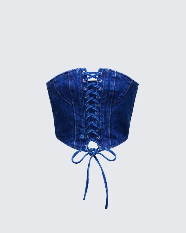 Electra Blue Denim Lace Up Corset sold by Finesse