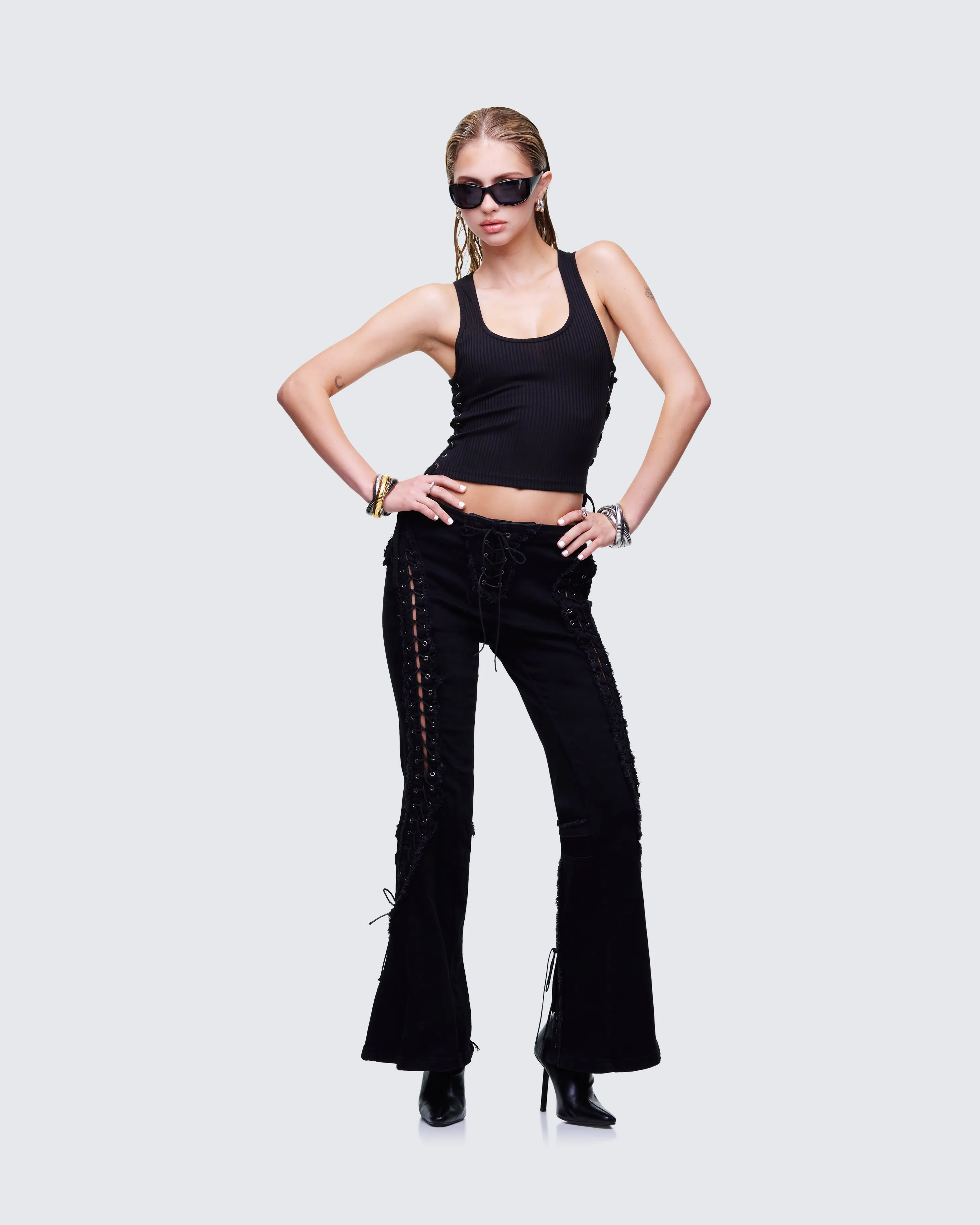 Nixie Black Lace Up Tank sold by Finesse product image thumbnail 5