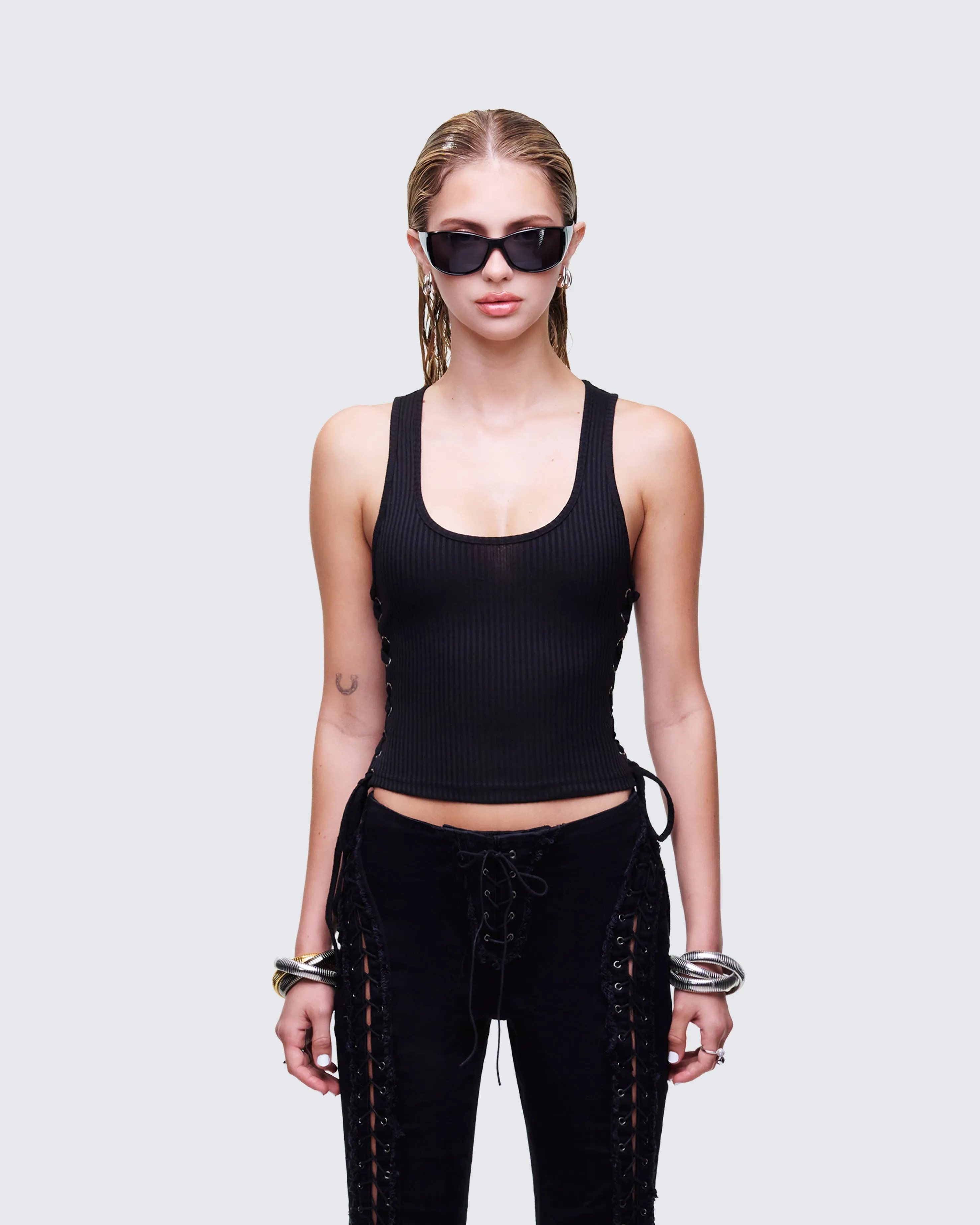 Nixie Black Lace Up Tank sold by Finesse product image thumbnail 2