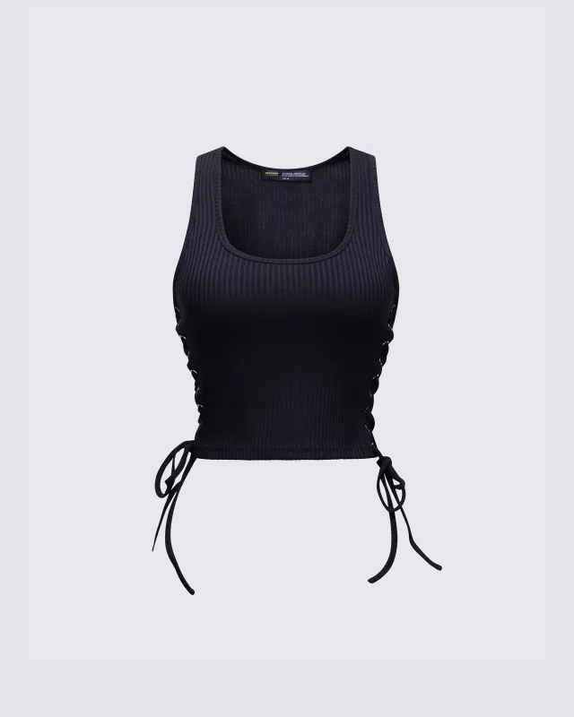 Nixie Black Lace Up Tank sold by Finesse