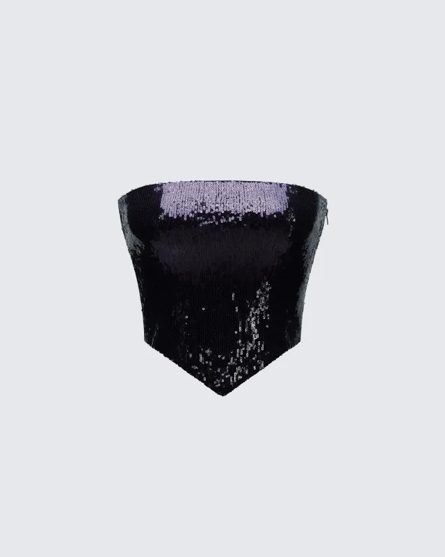 Astraia Black Sequin Bandeau Top sold by Finesse