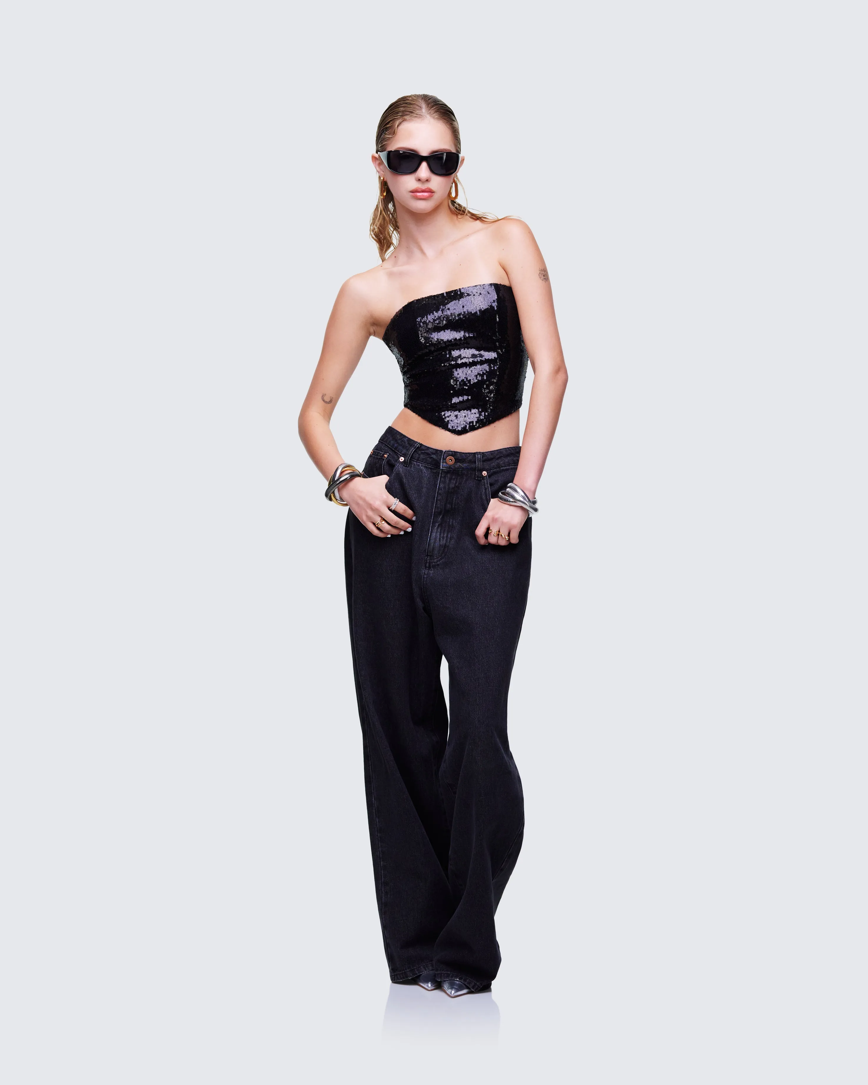Astraia Black Sequin Bandeau Top sold by Finesse product image thumbnail 5