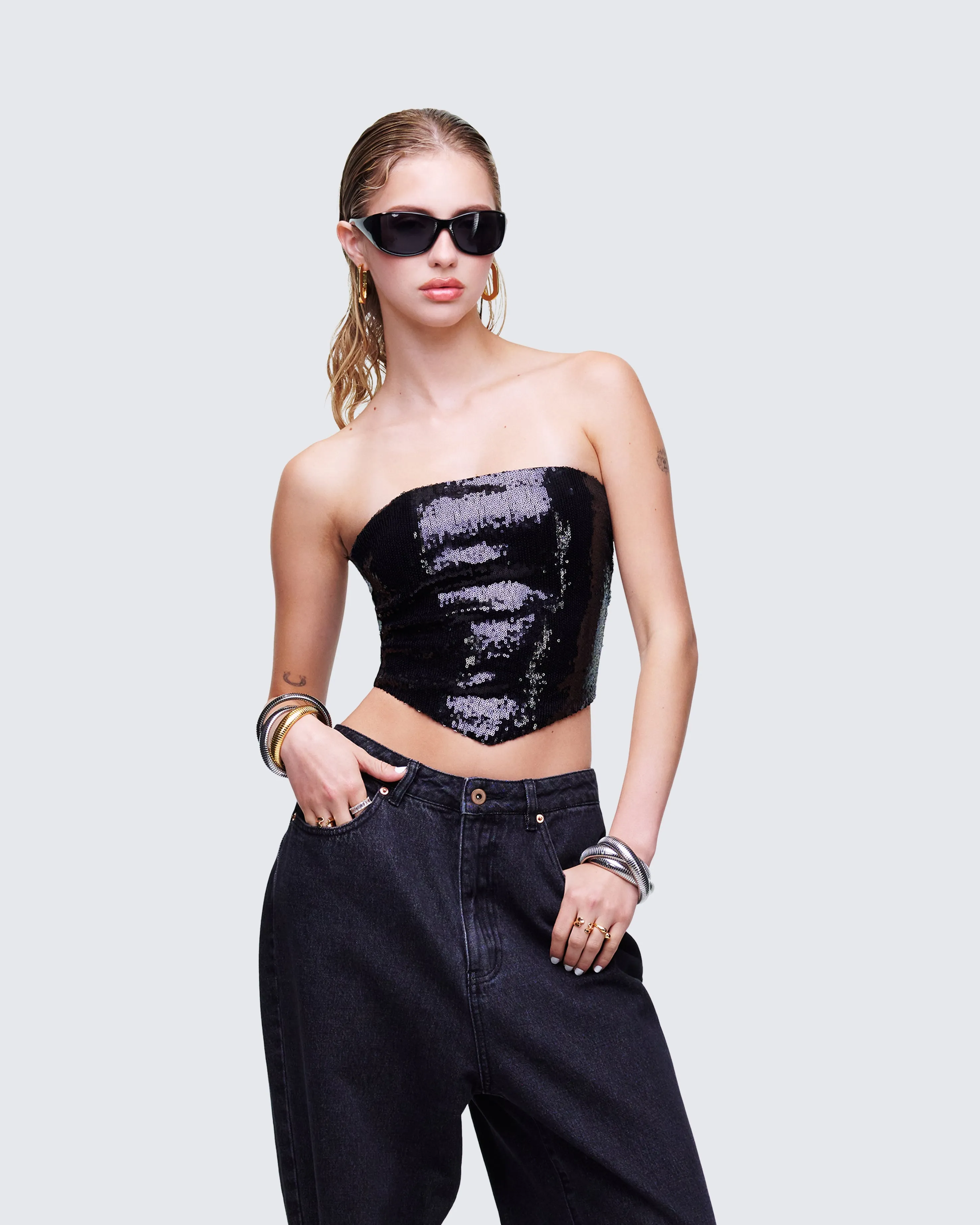 Astraia Black Sequin Bandeau Top sold by Finesse product image thumbnail 3