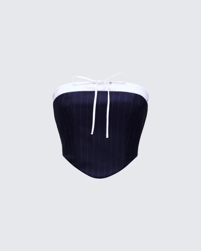 Piper Navy Pinstripe Corset Top sold by Finesse