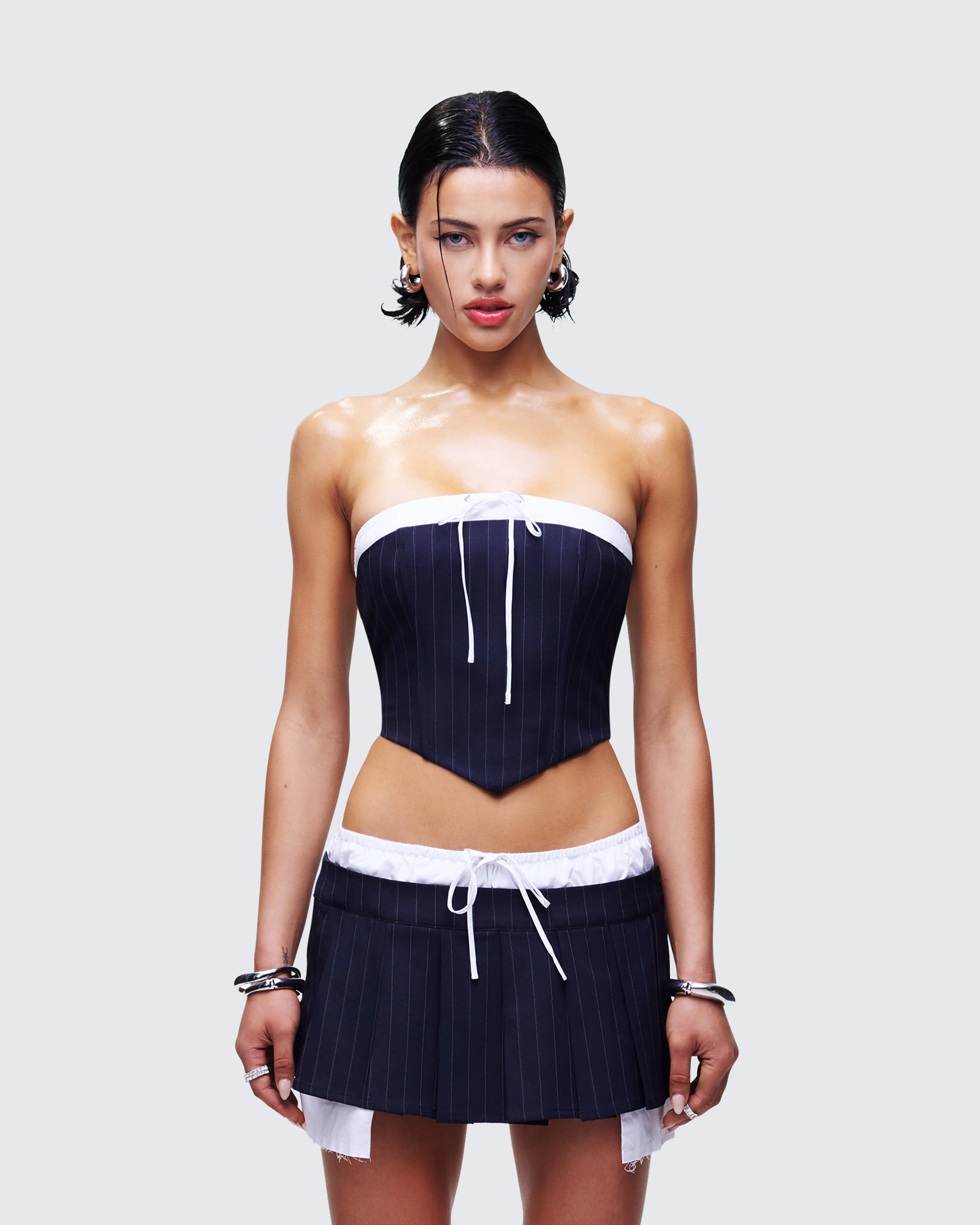 Piper Navy Pinstripe Corset Top sold by Finesse product image thumbnail 2