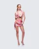 Cece Orange Printed Ruched Mini Skirt sold by Finesse
