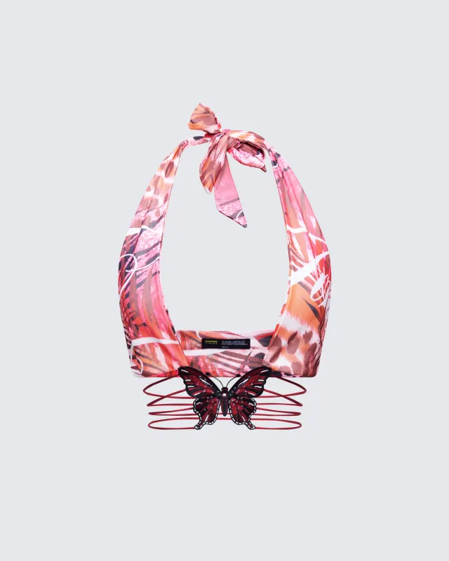 Cece Orange Printed Halterneck Top sold by Finesse
