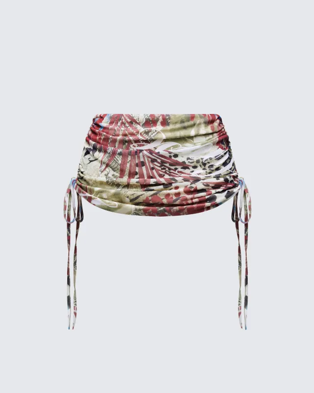 Cece Brown Printed Ruched Mini Skirt sold by Finesse
