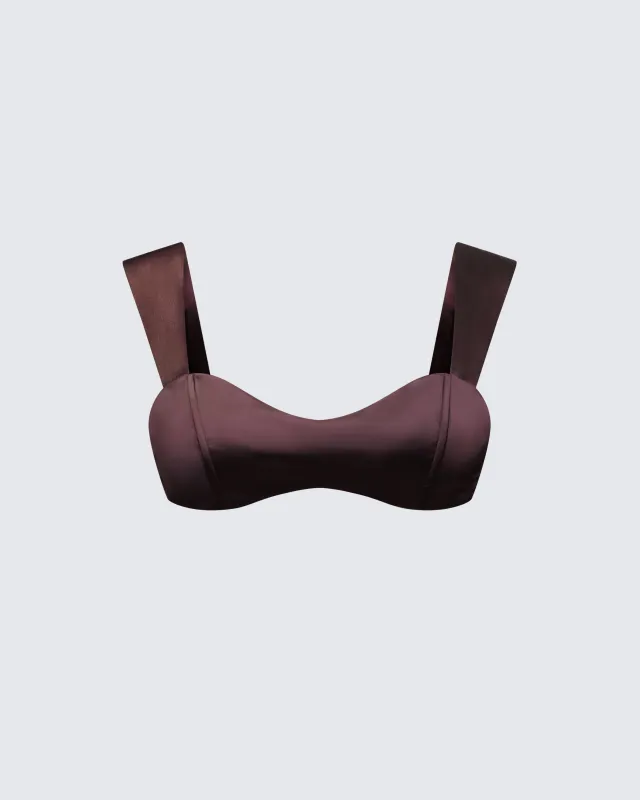 Mercedes Brown Satin Tie Crop Top sold by Finesse