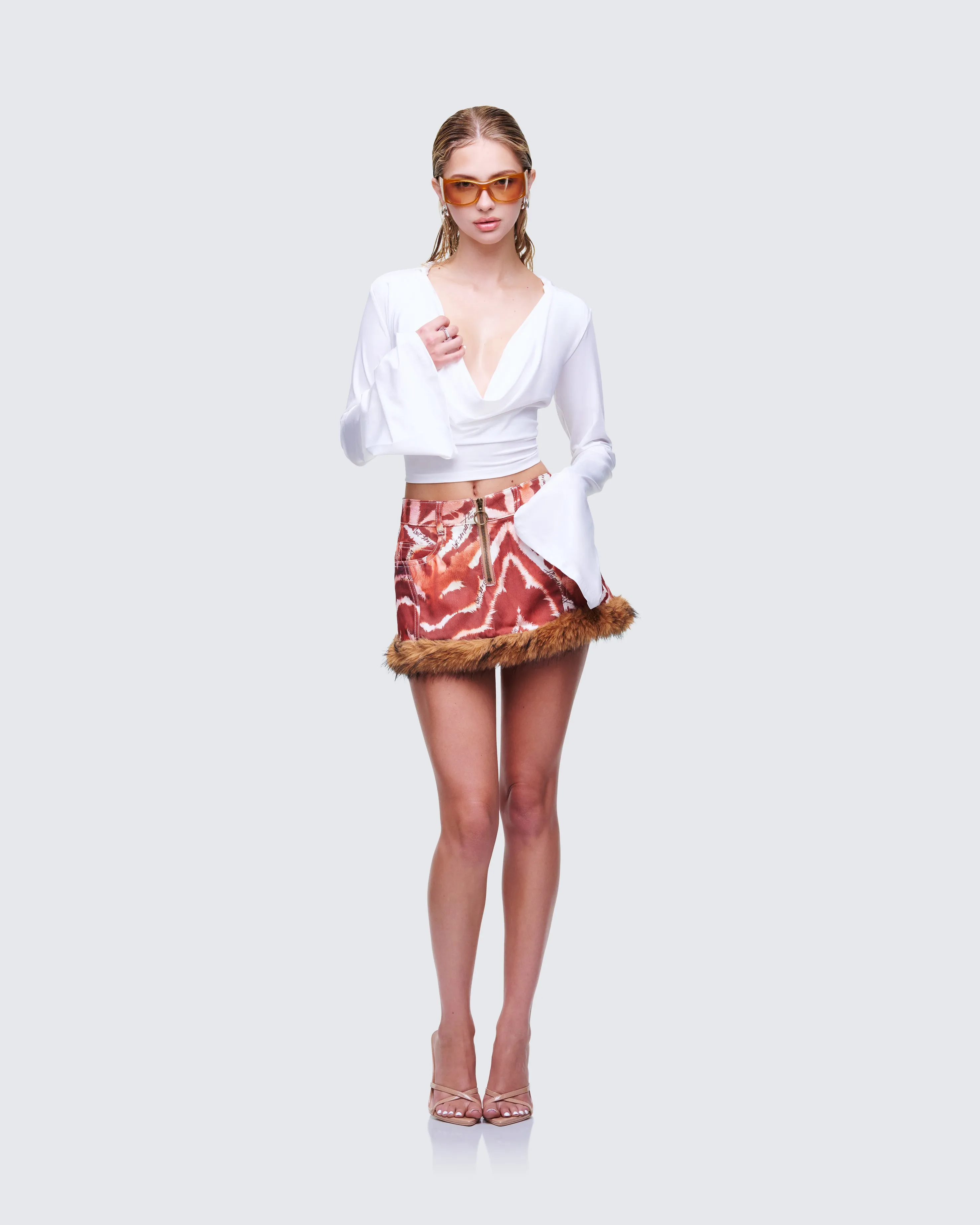 Suha Multi Print Fur Trim Micro Skirt sold by Finesse product image thumbnail 5