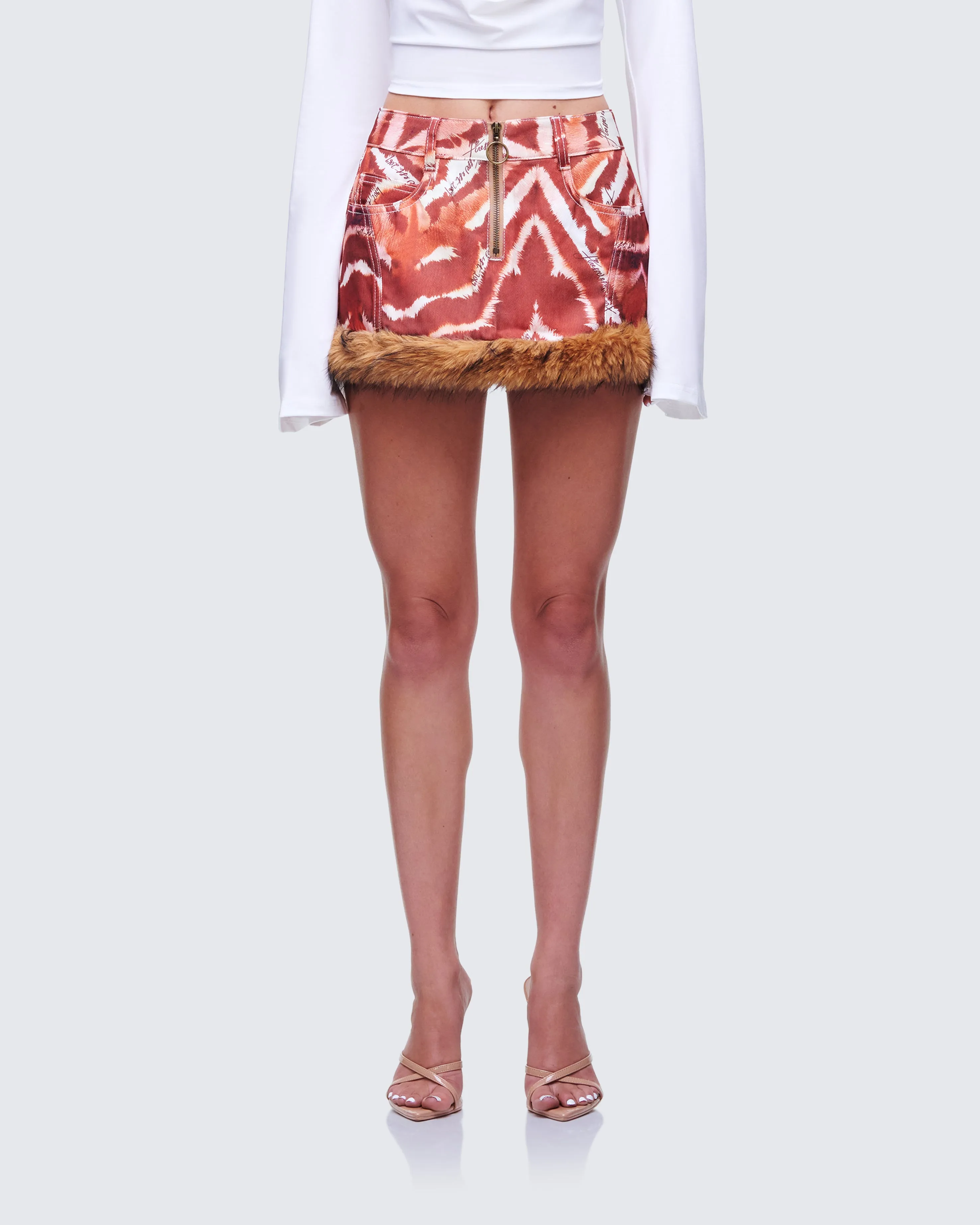 Suha Multi Print Fur Trim Micro Skirt sold by Finesse product image thumbnail 2