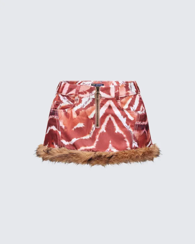 Suha Multi Print Fur Trim Micro Skirt sold by Finesse
