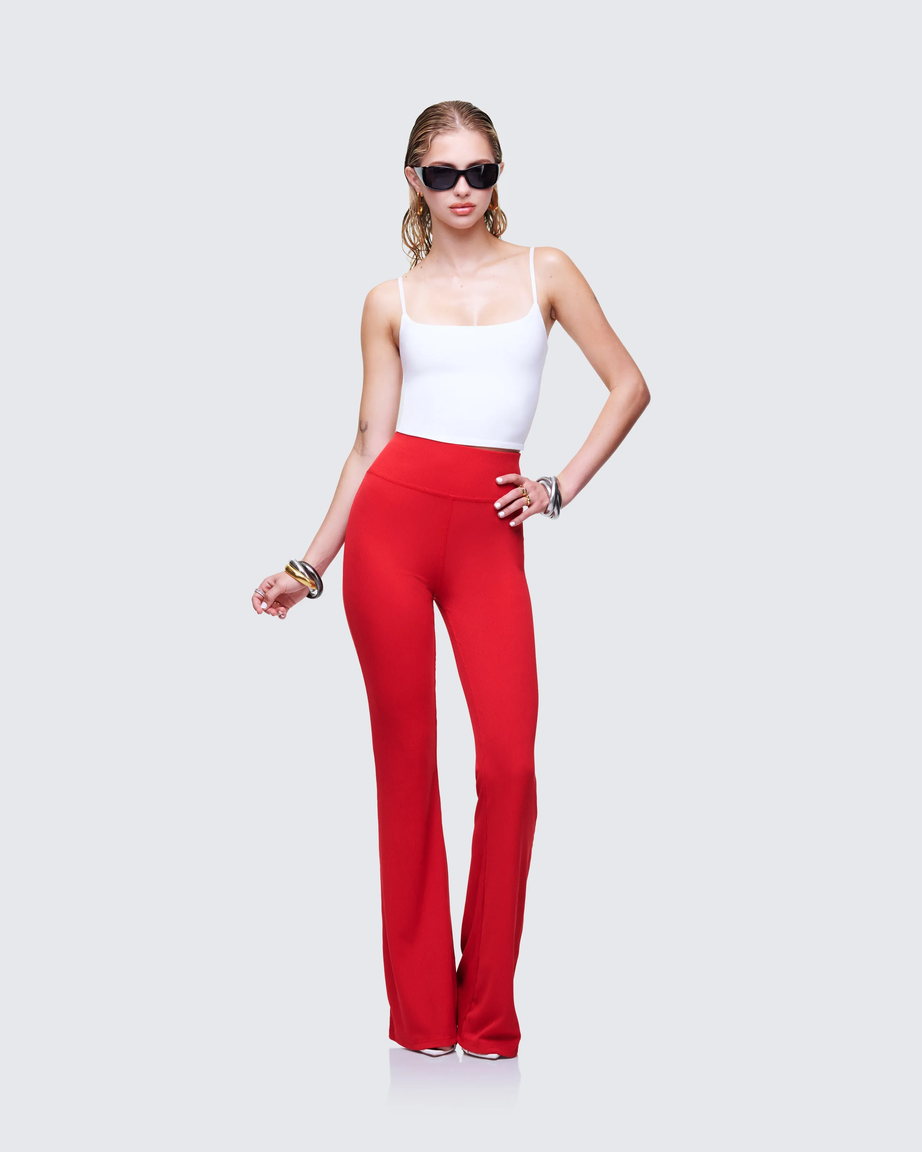Cambree Red Ribbed Flare Legging sold by Finesse product image thumbnail 5