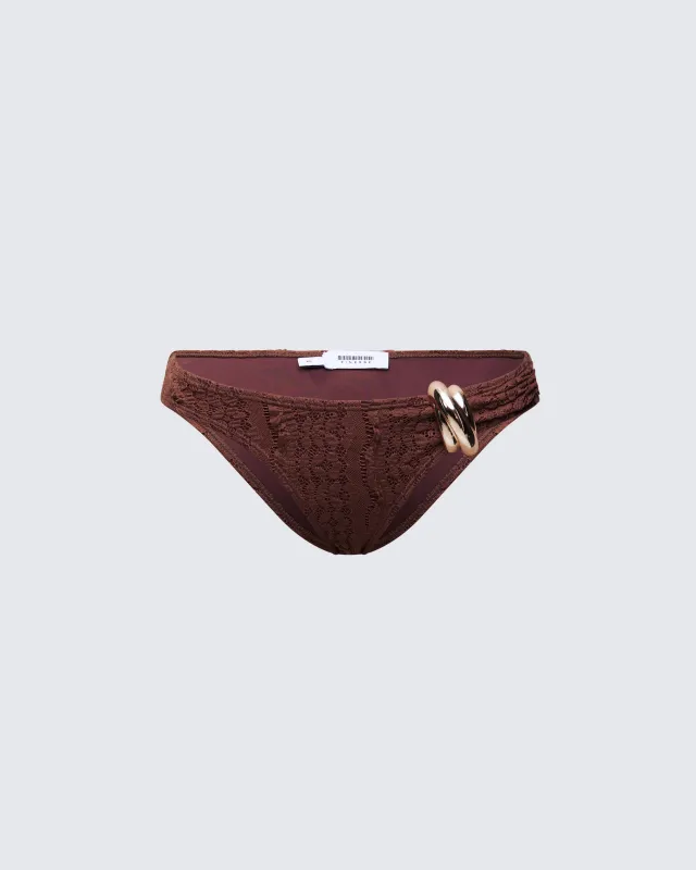 Dreya Brown Textured Bikini Bottom sold by Finesse