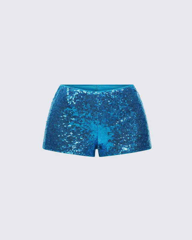 Posie Blue Sequin Mini Shorts sold by Finesse