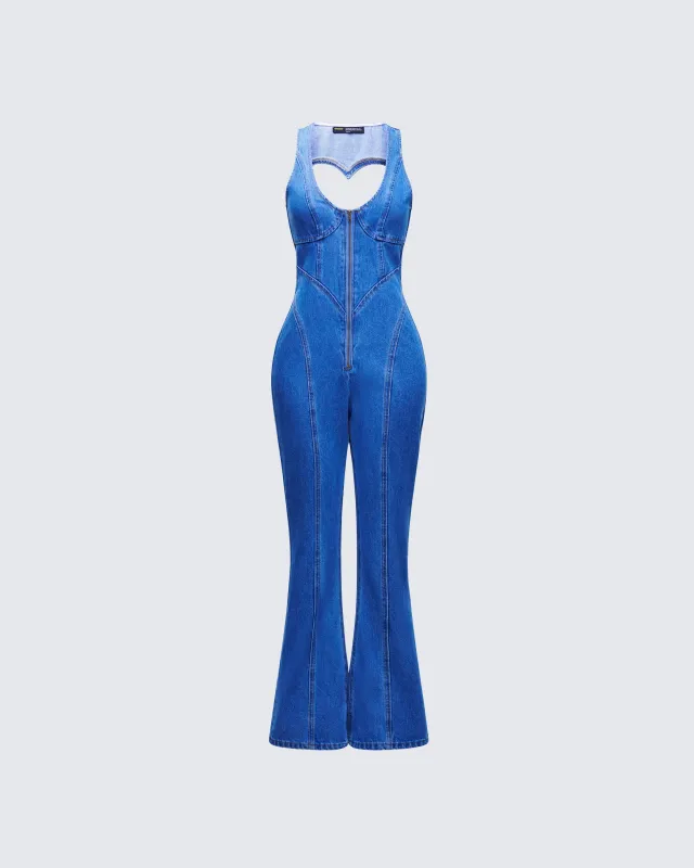 Ali Blue Denim Heart Cut Jumpsuit sold by Finesse