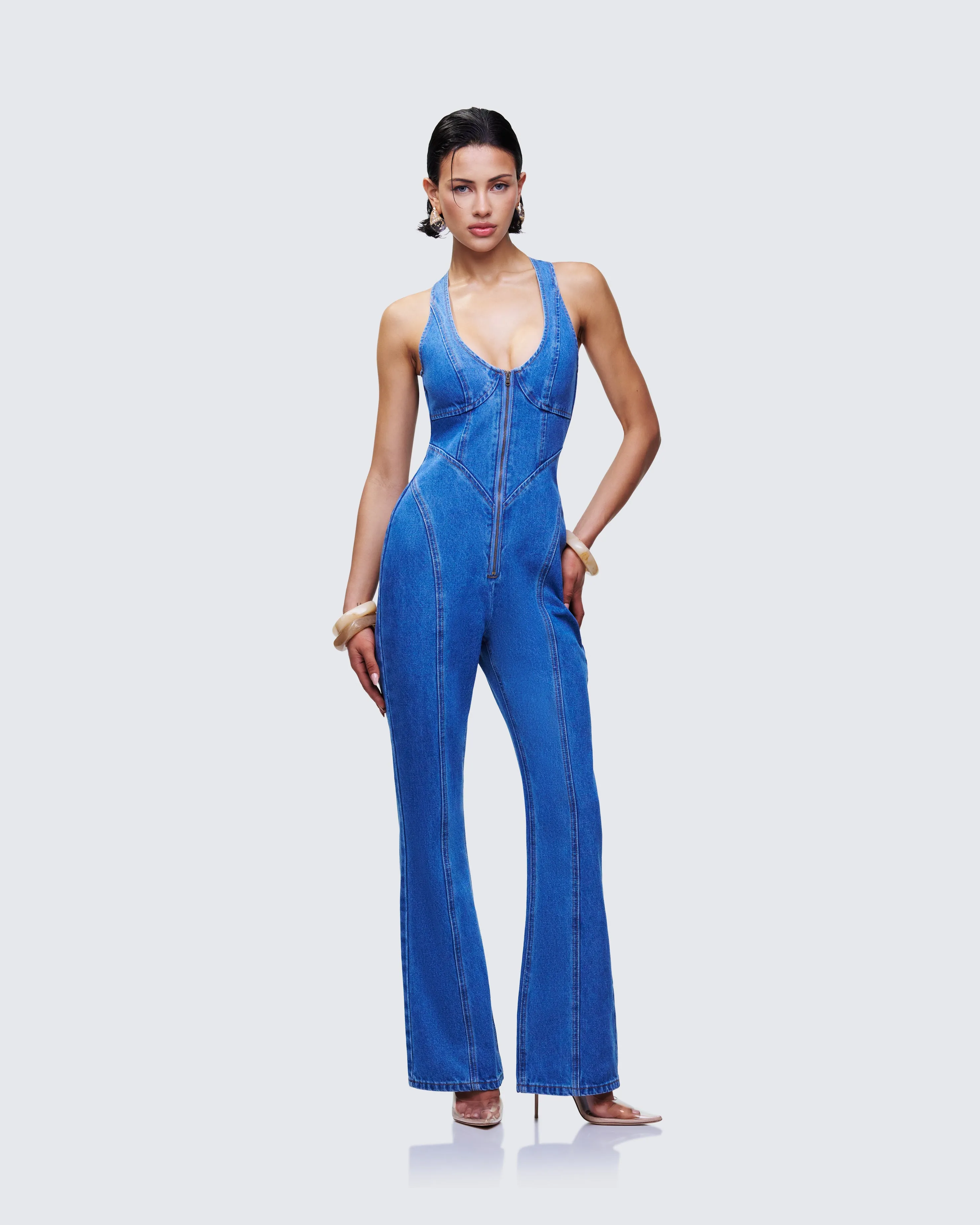 Ali Blue Denim Heart Cut Jumpsuit sold by Finesse product image thumbnail 4